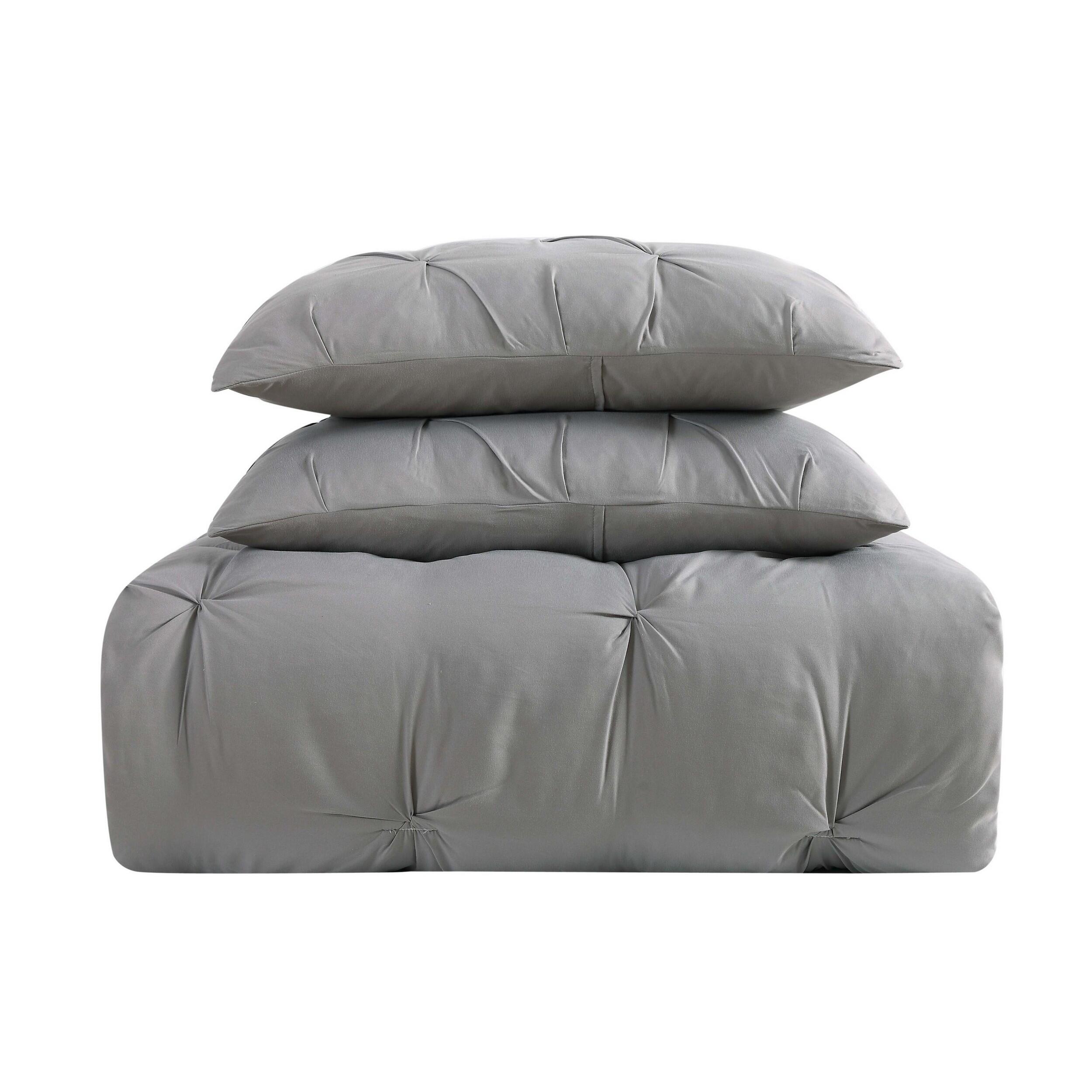 Truly Soft Pleated 3-Piece Full/Queen Comforter Set, Gray, large