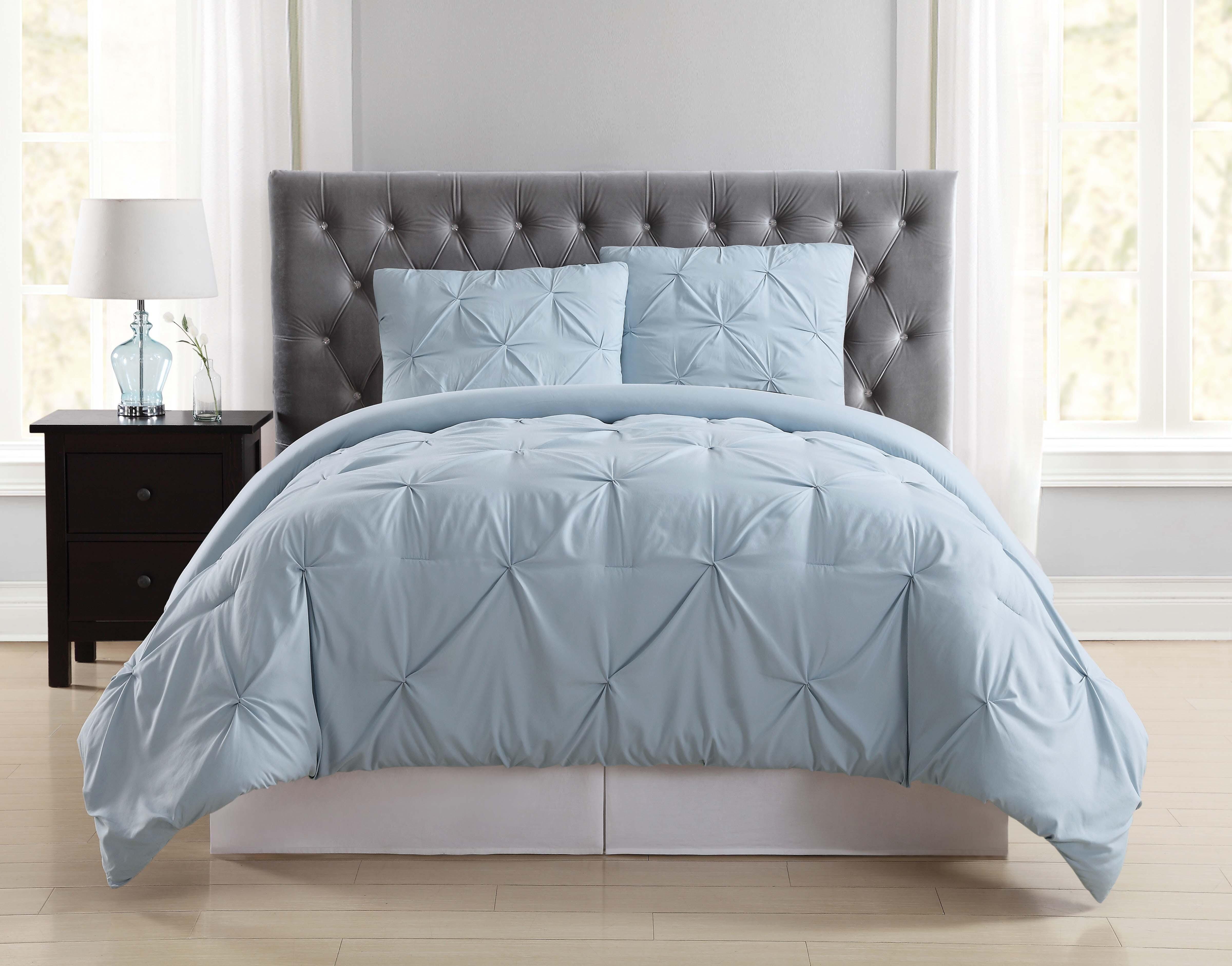 Truly Soft Pleated 3-Piece King Comforter Set, Light Blue, large