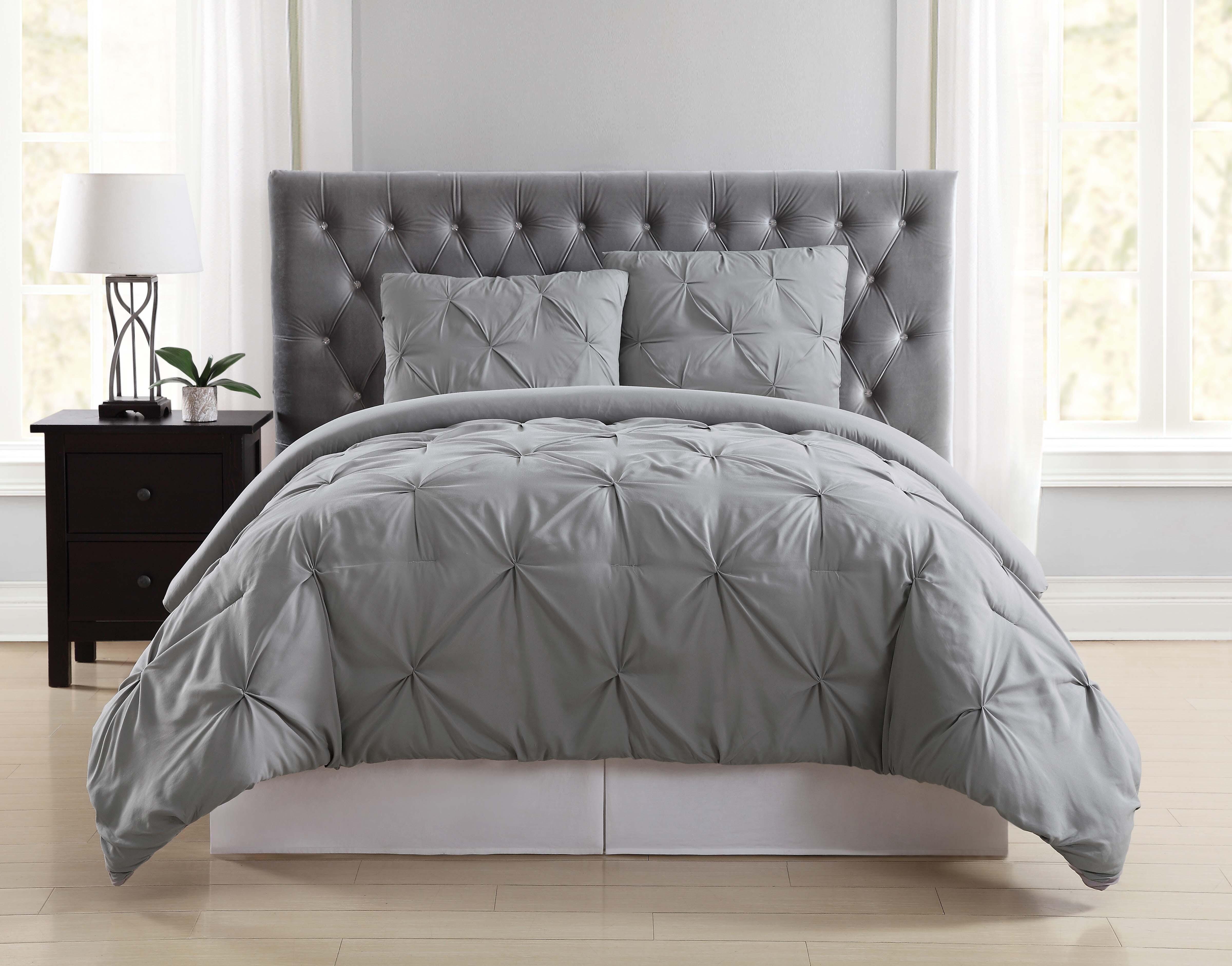 Truly Soft Pleated 3-Piece King Comforter Set, Gray, rollover