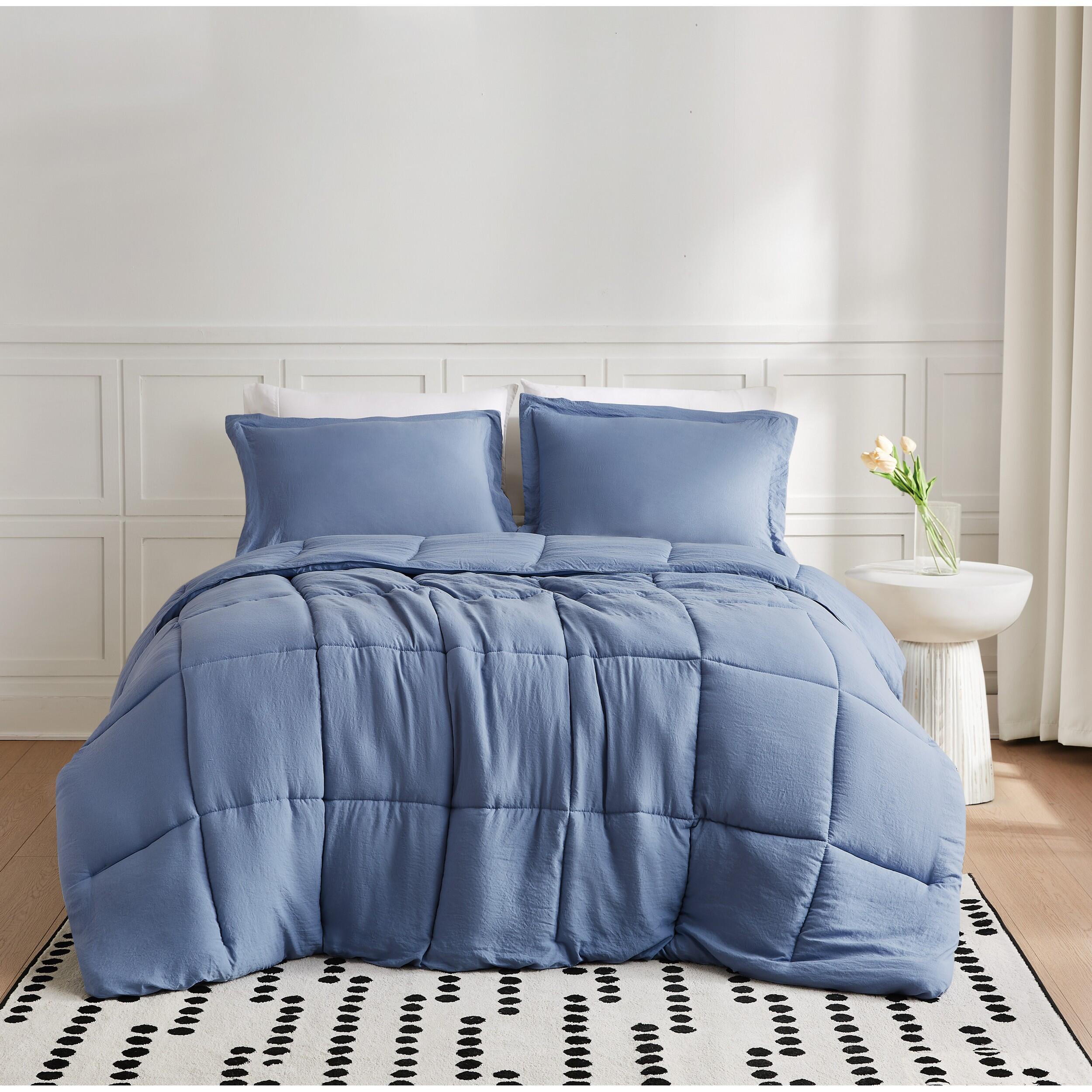 Truly Soft Solid 3-Piece Full/Queen Comforter Set, Blue, rollover