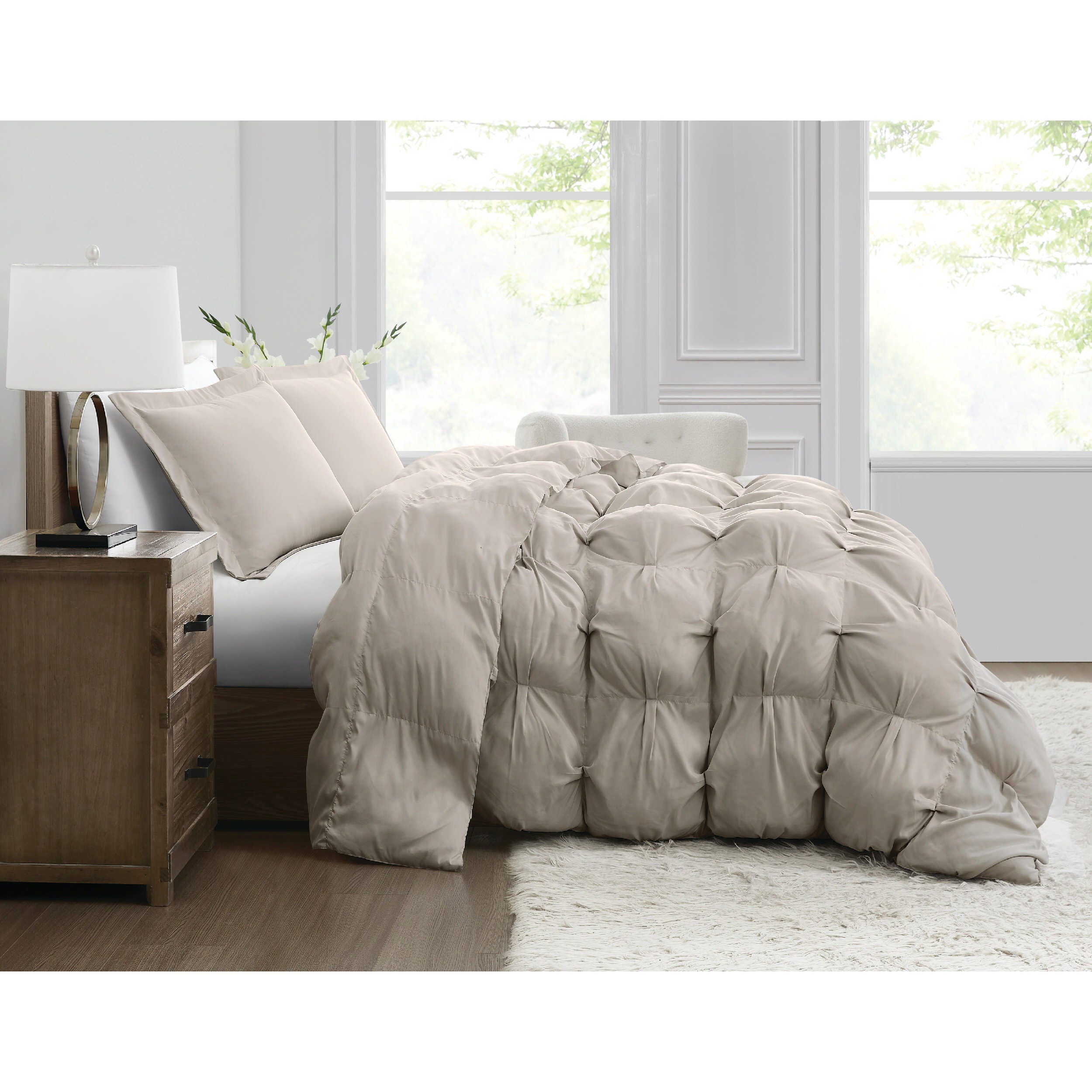 Truly Soft Cloud Puffer 3-Piece Full/Queen Comforter Set, Beige, large