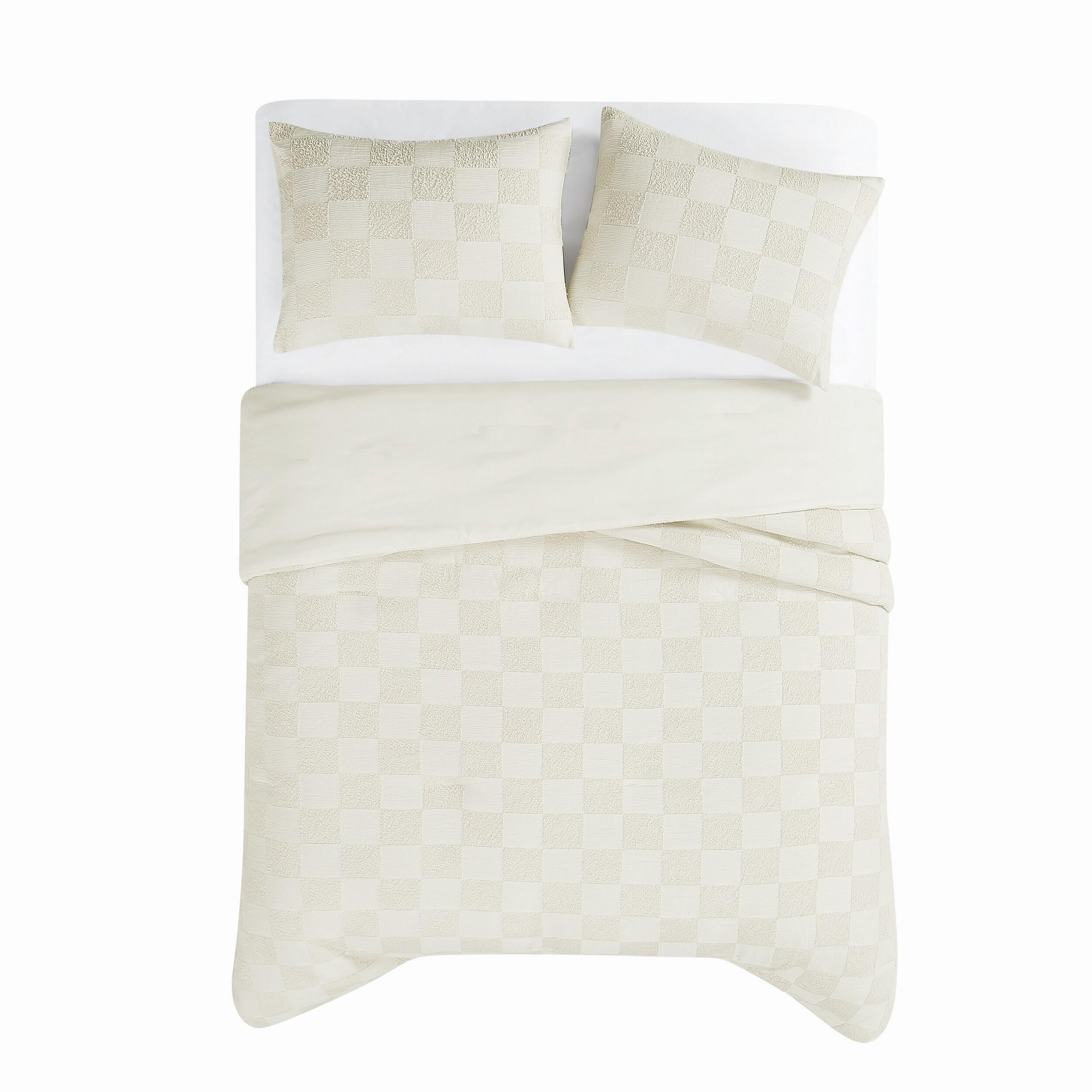 Truly Soft Textured Checkered 3-Piece King Duvet Set, Cream, large