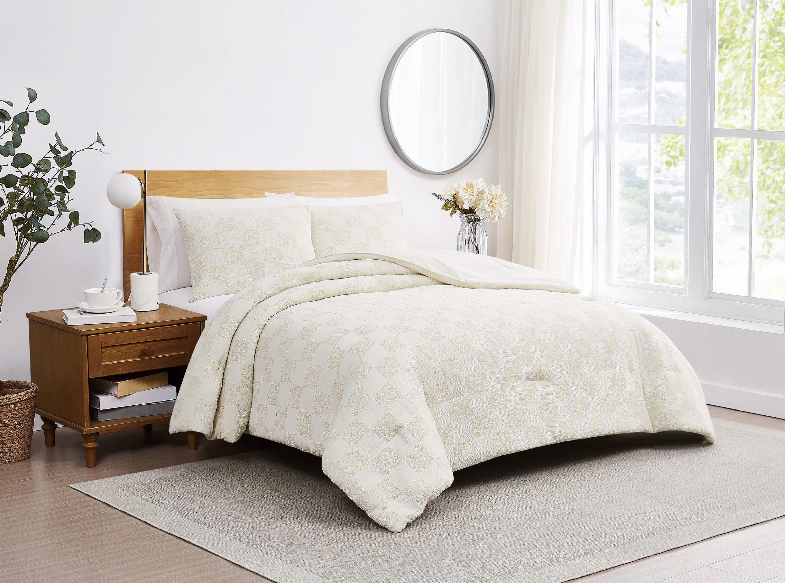 Truly Soft Textured Checkered 3-Piece King Duvet Set, Cream, large