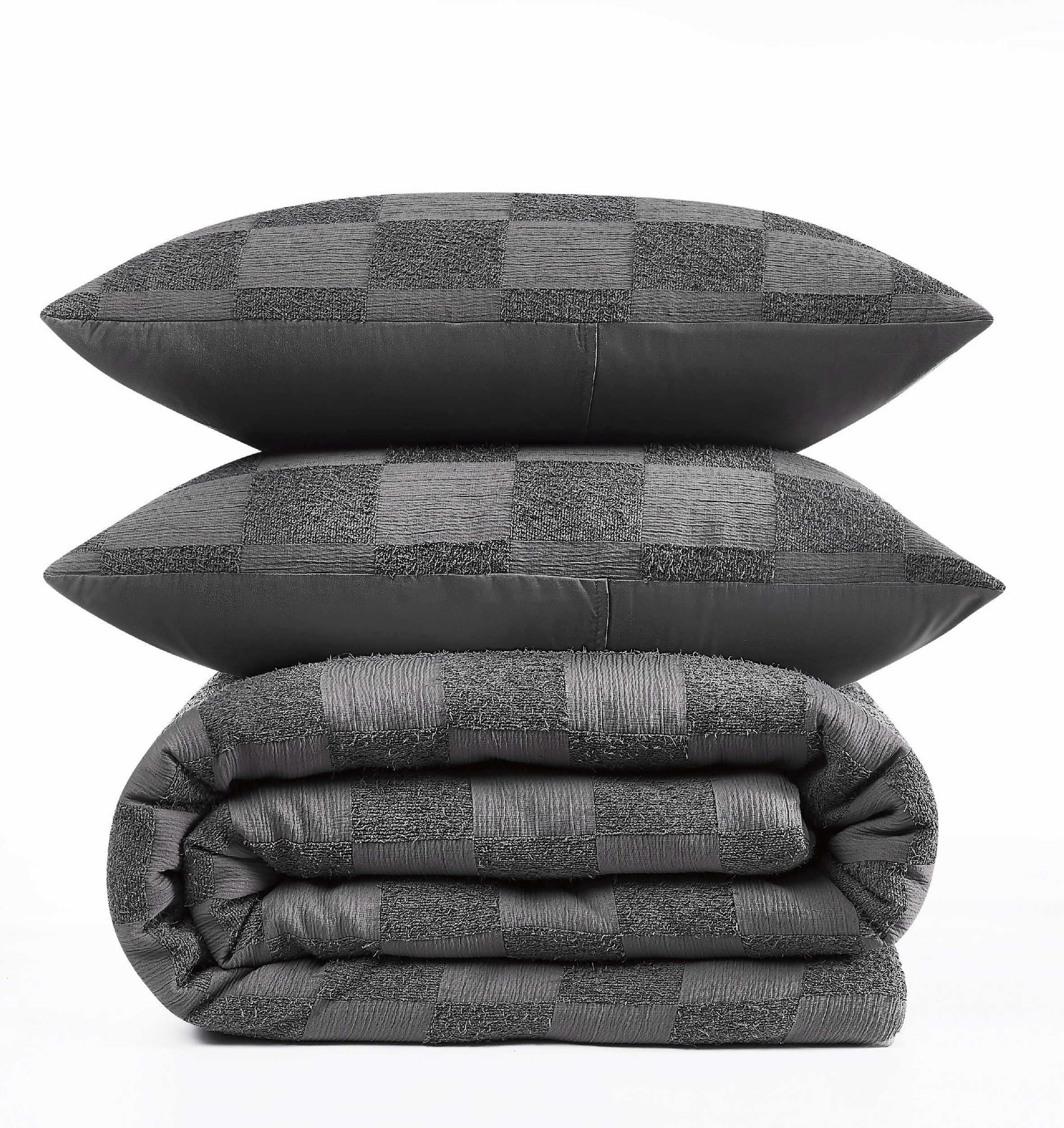 Truly Soft Textured Checkered 3-Piece Full/Queen Duvet Set, Gray, large