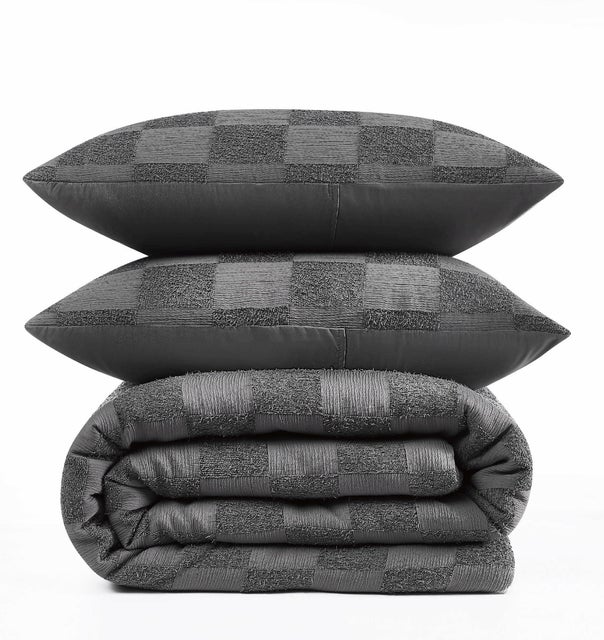 Truly Soft Textured Checkered 3-Piece Full/Queen Duvet Set
