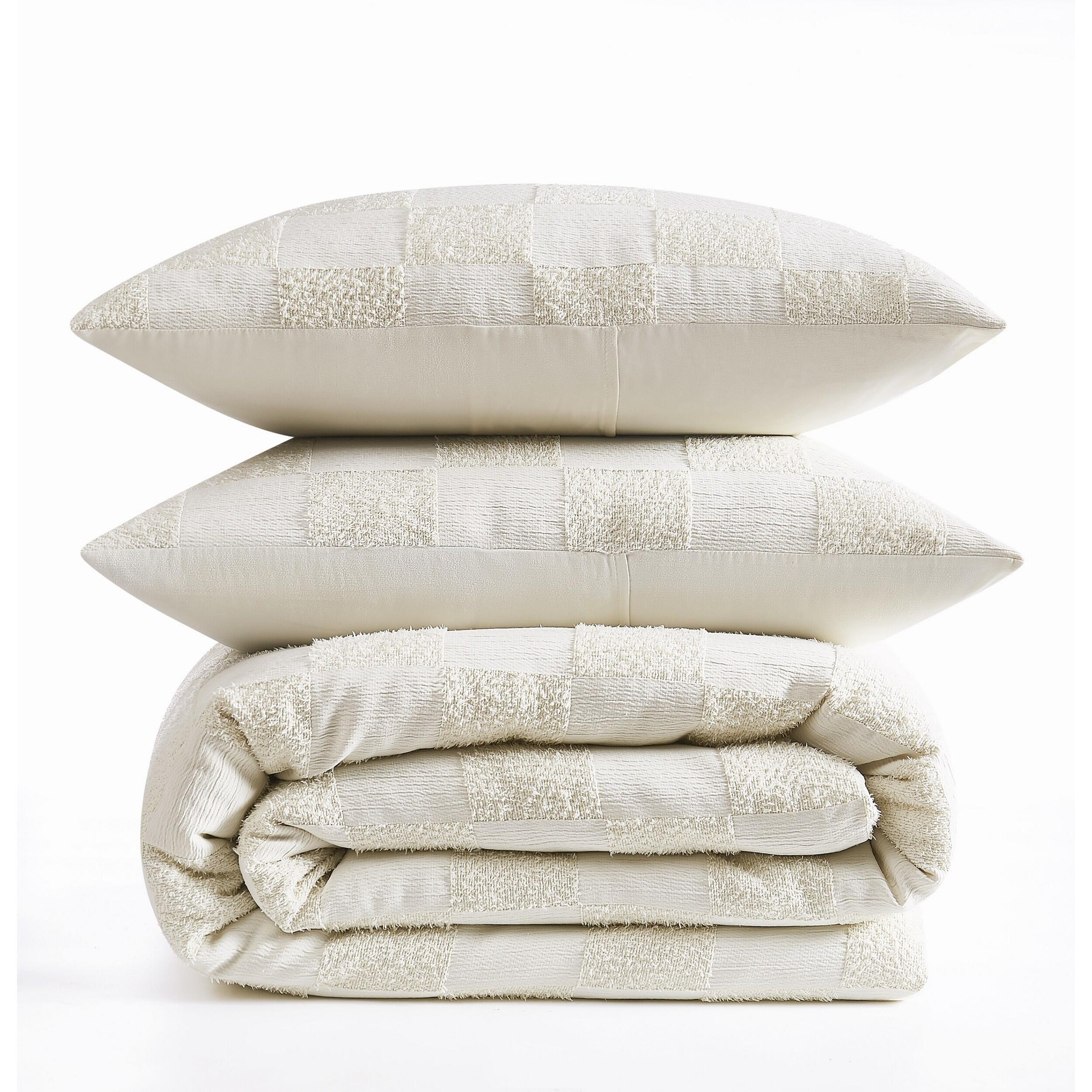 Truly Soft Textured Checkered 3-Piece Full/Queen Duvet Set, Cream, large