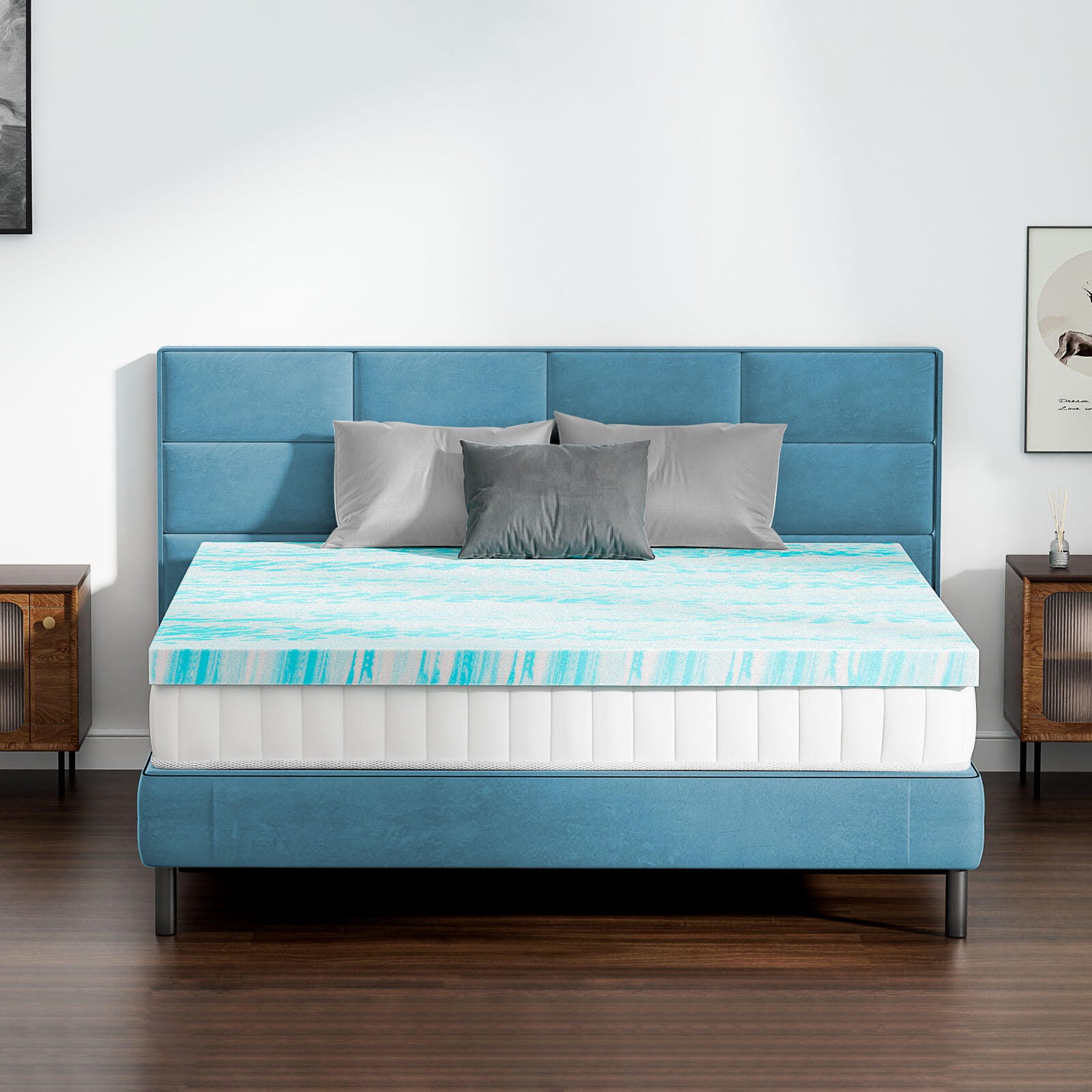 Dovelina Zenyra Full Memory Foam 2" Mattress Topper, Blue, large