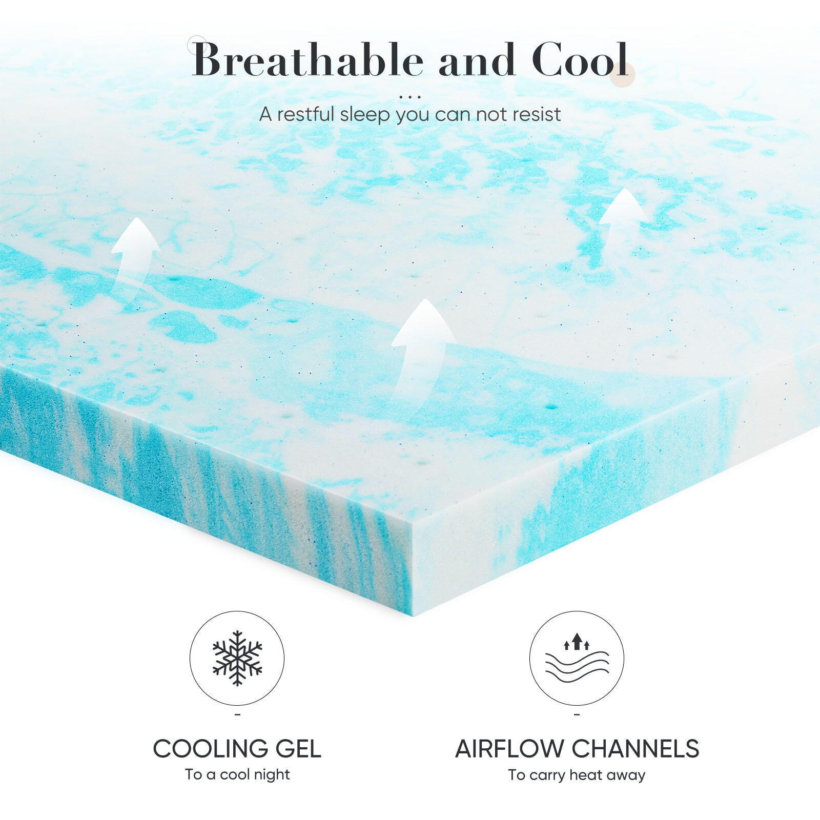 Dovelina Zenyra Twin Memory Foam 2" Mattress Topper, Blue, large