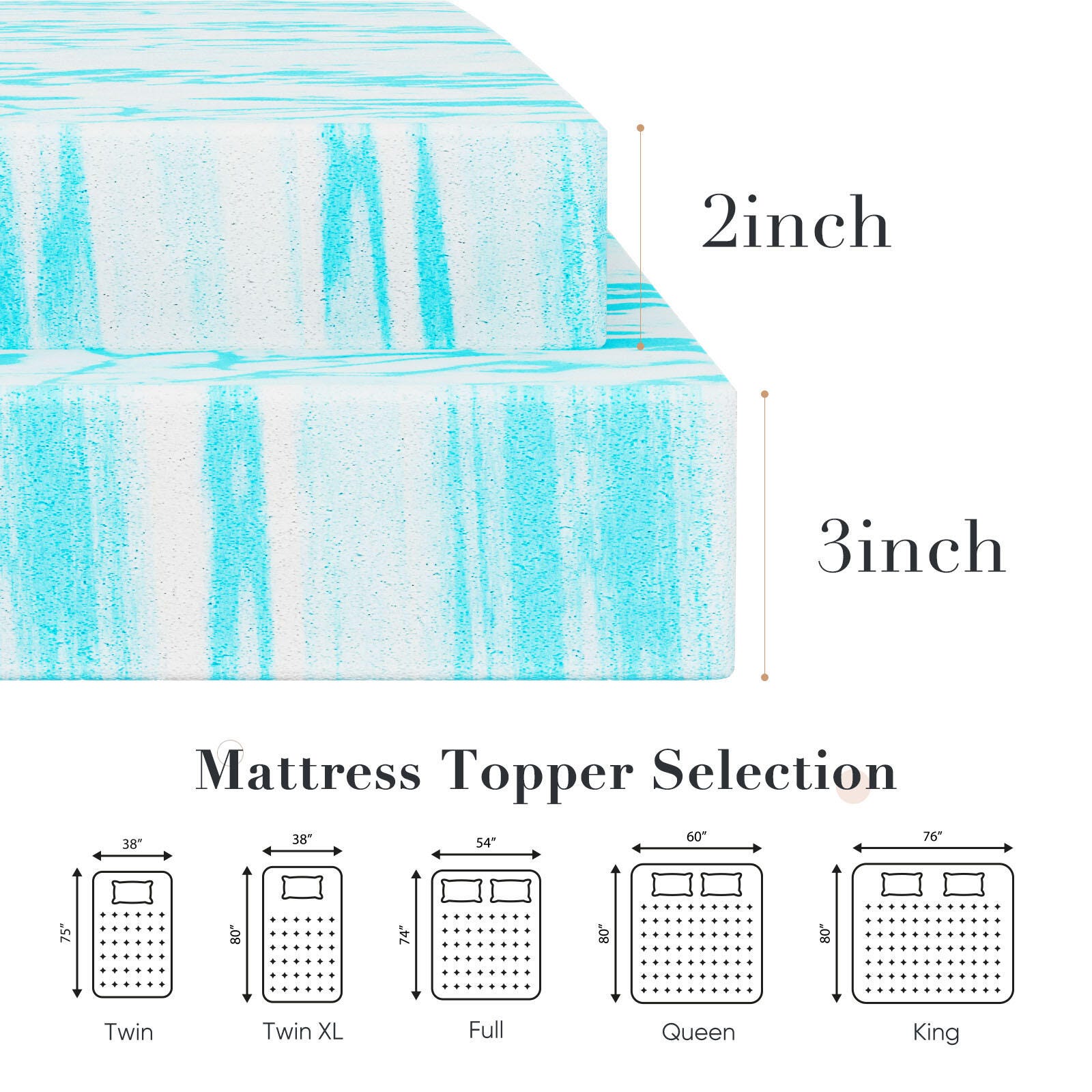 Dovelina Zenyra Queen Memory Foam 2" Mattress Topper, Blue, large