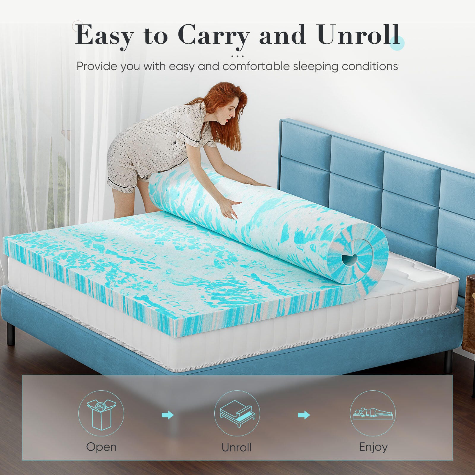 Dovelina Zenyra King Memory Foam 2" Mattress Topper, Blue, large