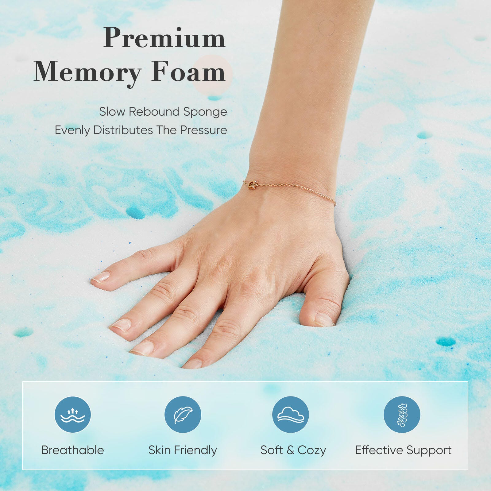 Dovelina Zenyra Full Memory Foam 3" Mattress Topper, Blue, large