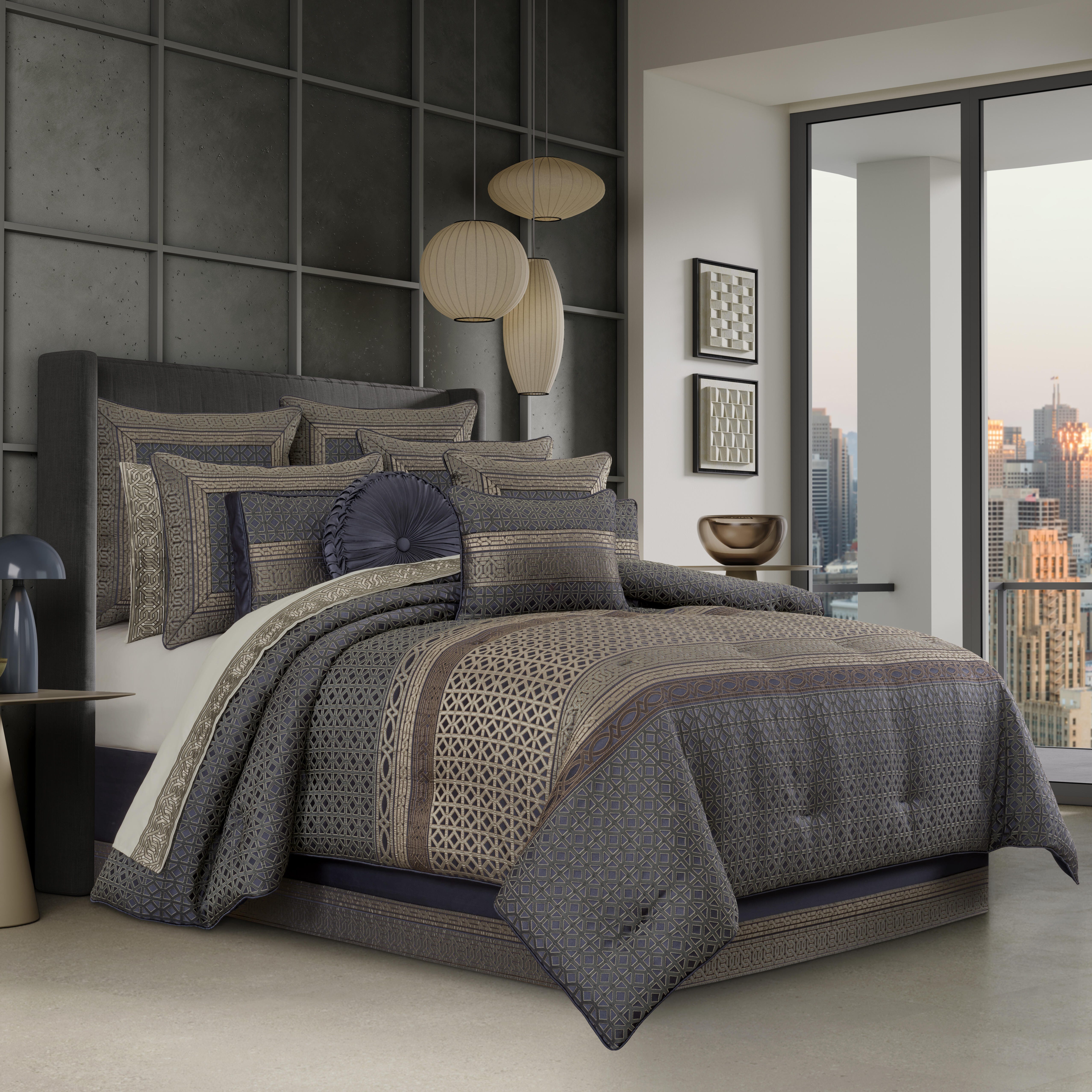 J. Queen New York Alaro 4 Piece King Comforter Set, Slate, large