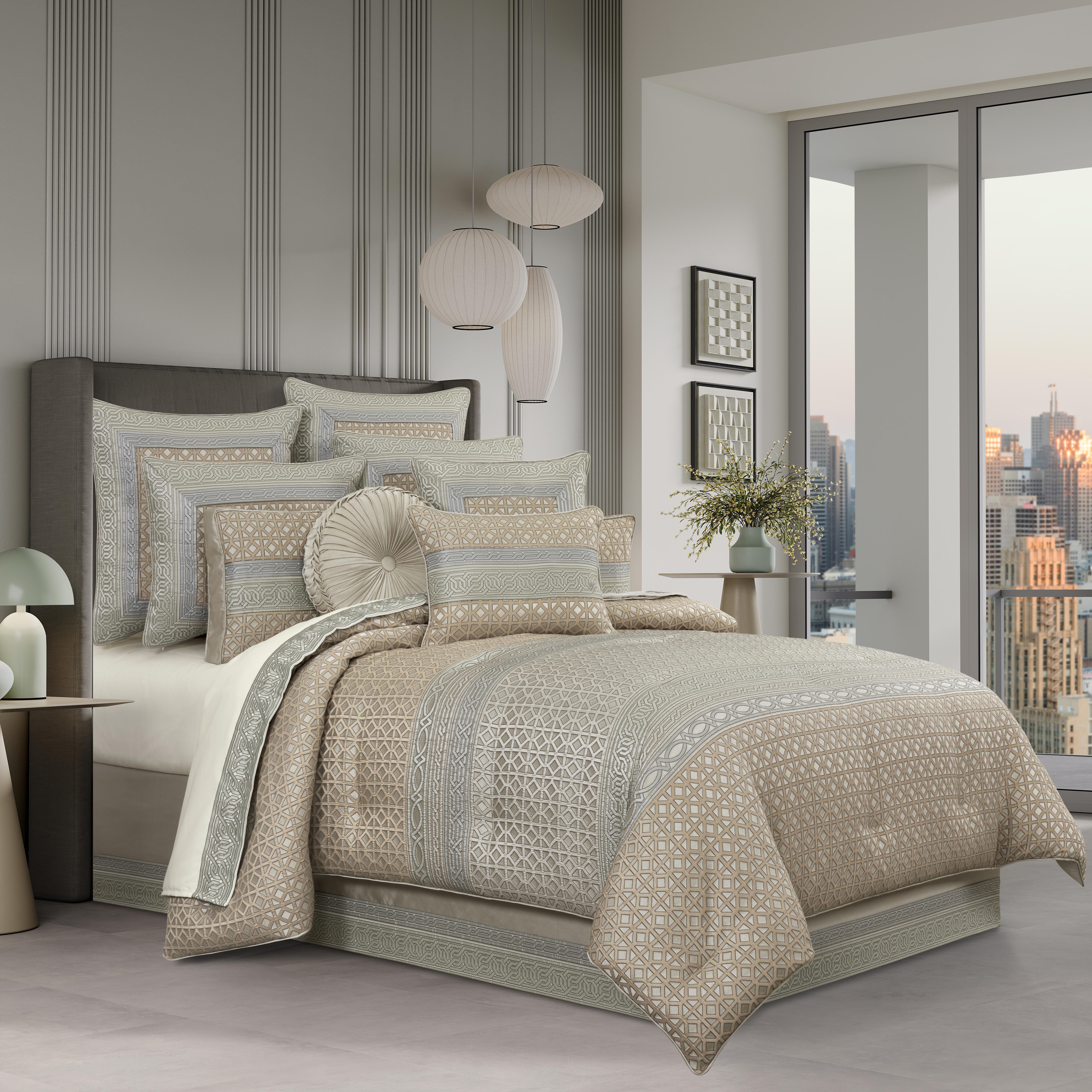 J. Queen New York Alaro 4 Piece King Comforter Set, Spa, large