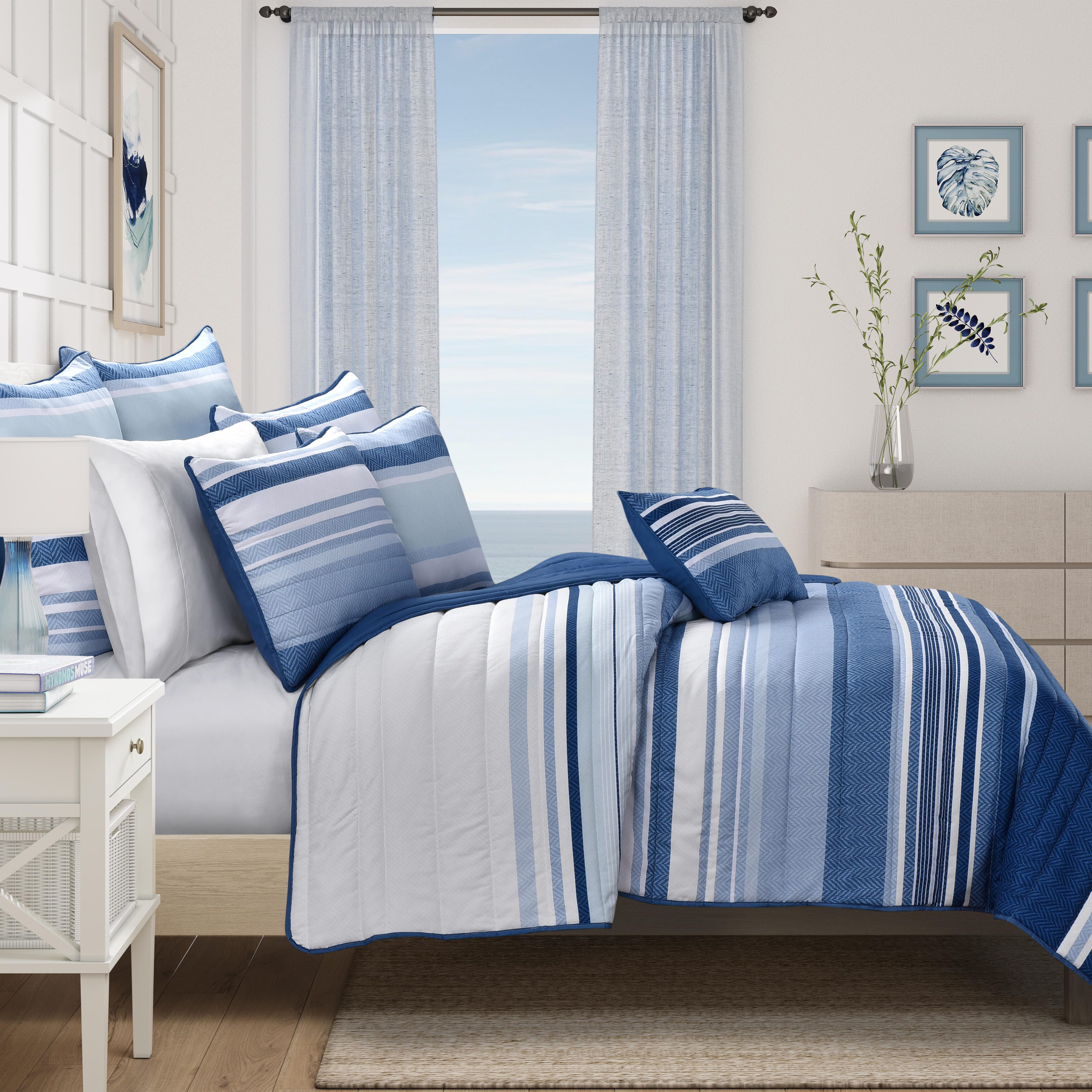Royal Court Carson 3 Piece Full/Queen Quilt Set, Blue, large