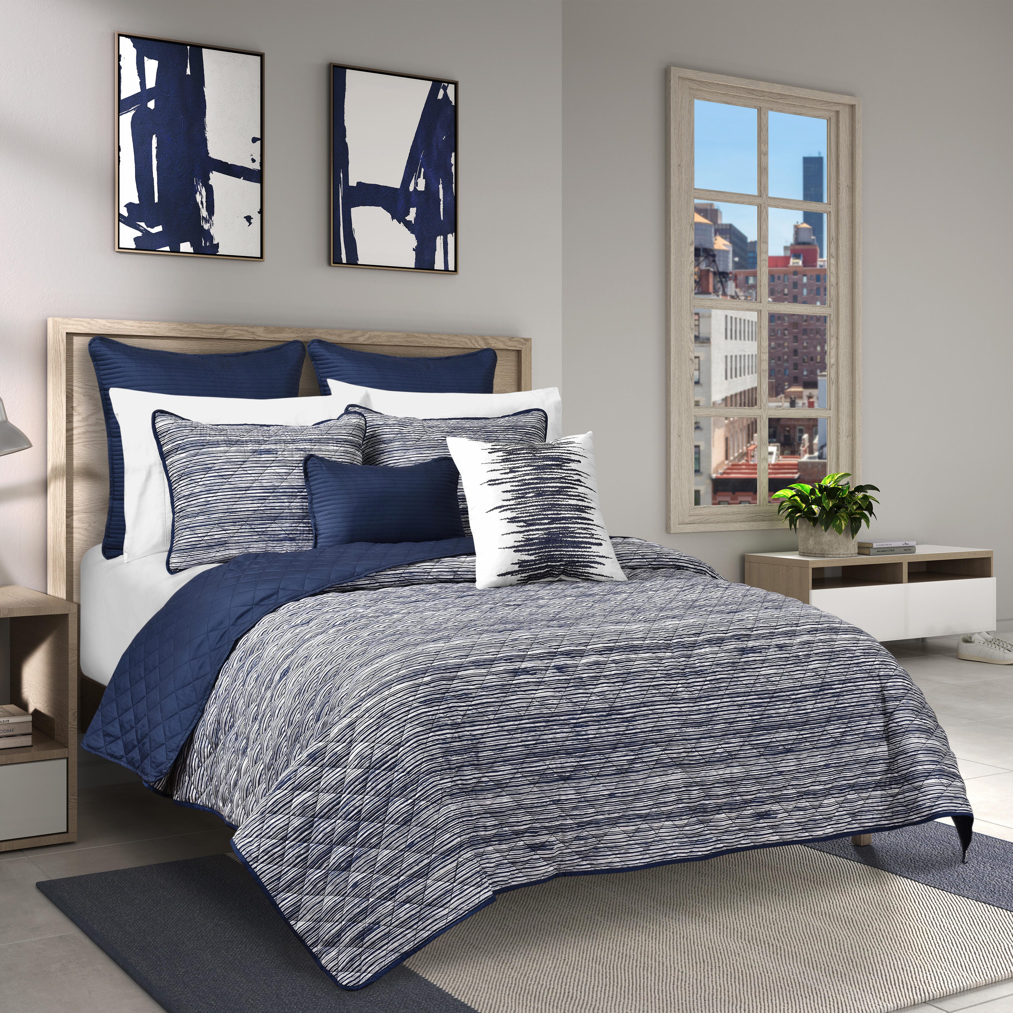 Royal Court Dalton 3 PieceFull/Queen Quilt Set, Navy, large