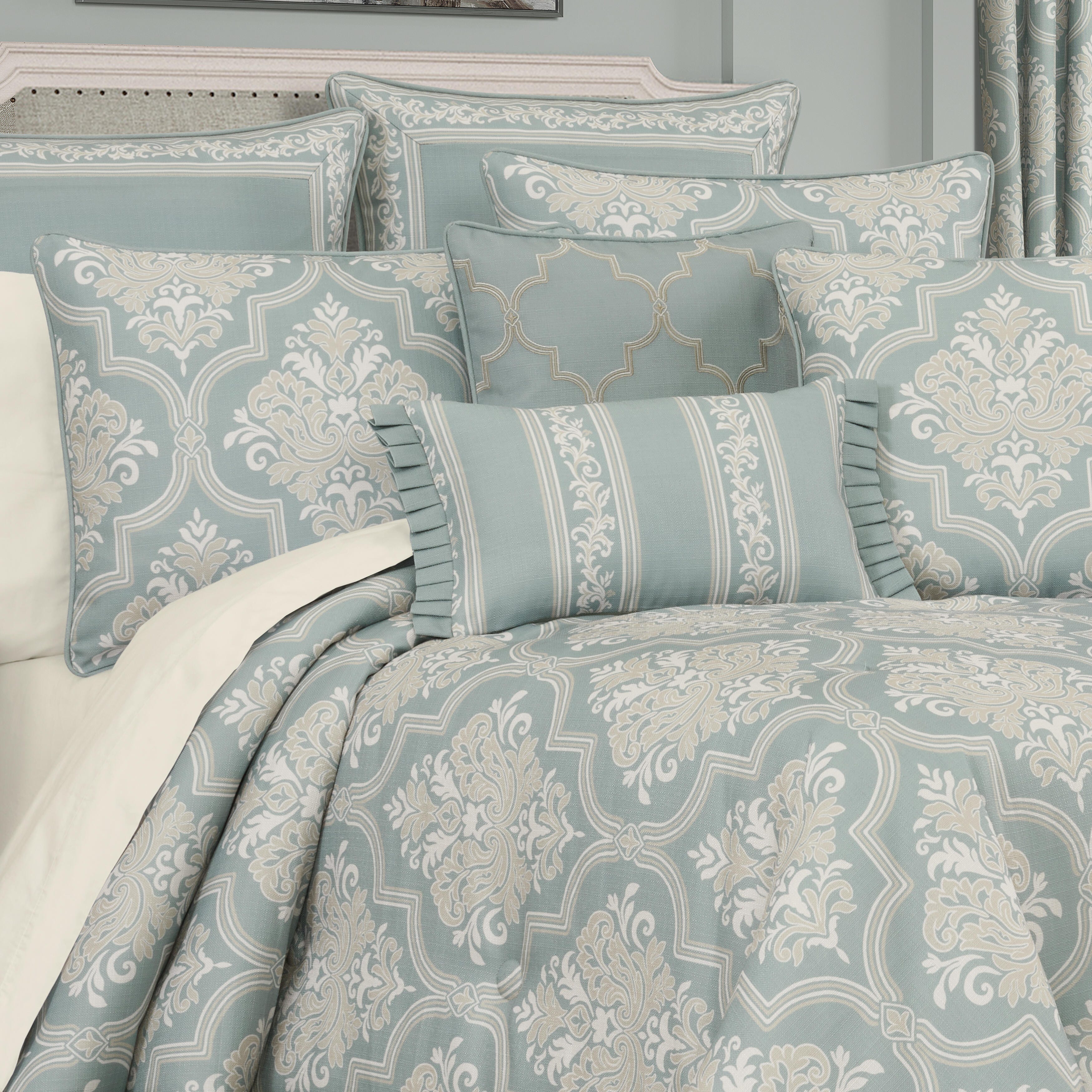 Royal Court Tranquility 3 Piece Full/Queen Comforter Set, Aqua, large