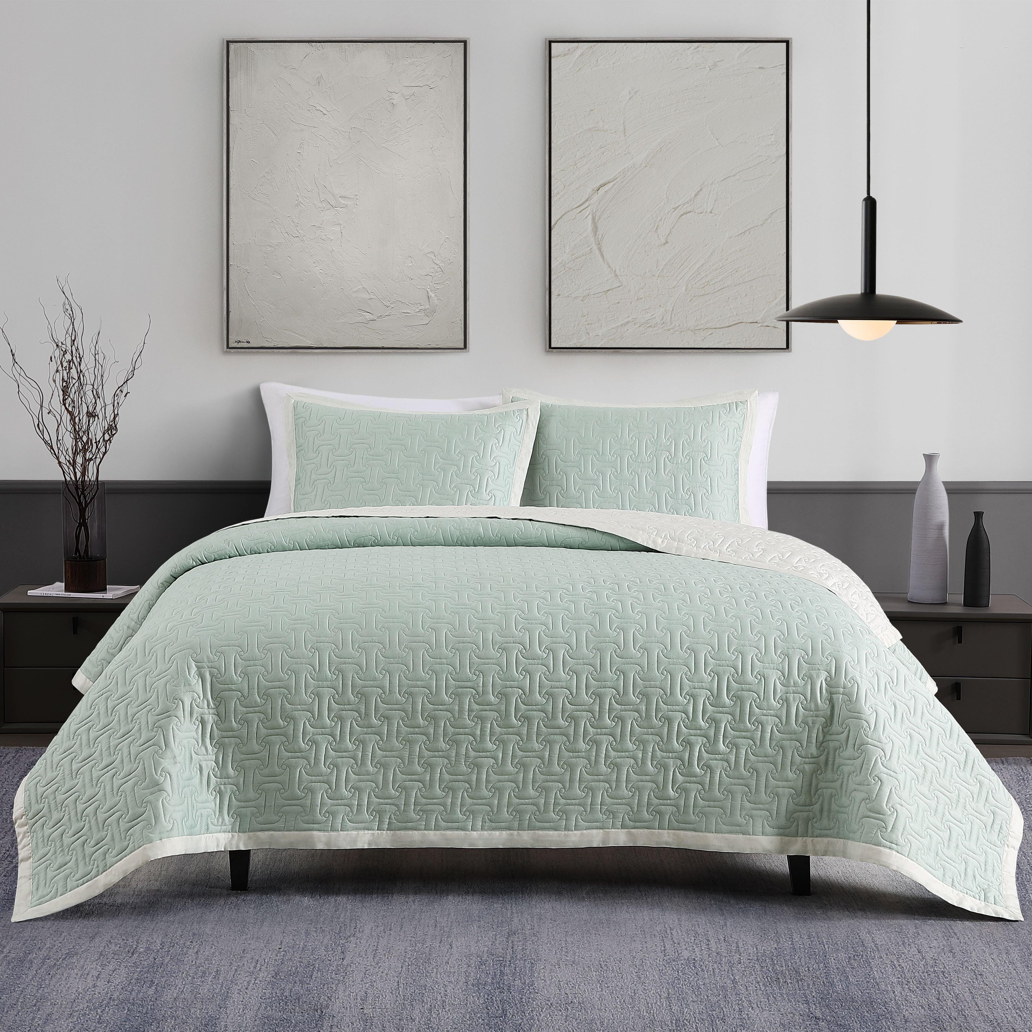 Bebejan&reg; 3 Piece Queen Quilted Coverlet Set, Sage/Ivory, rollover