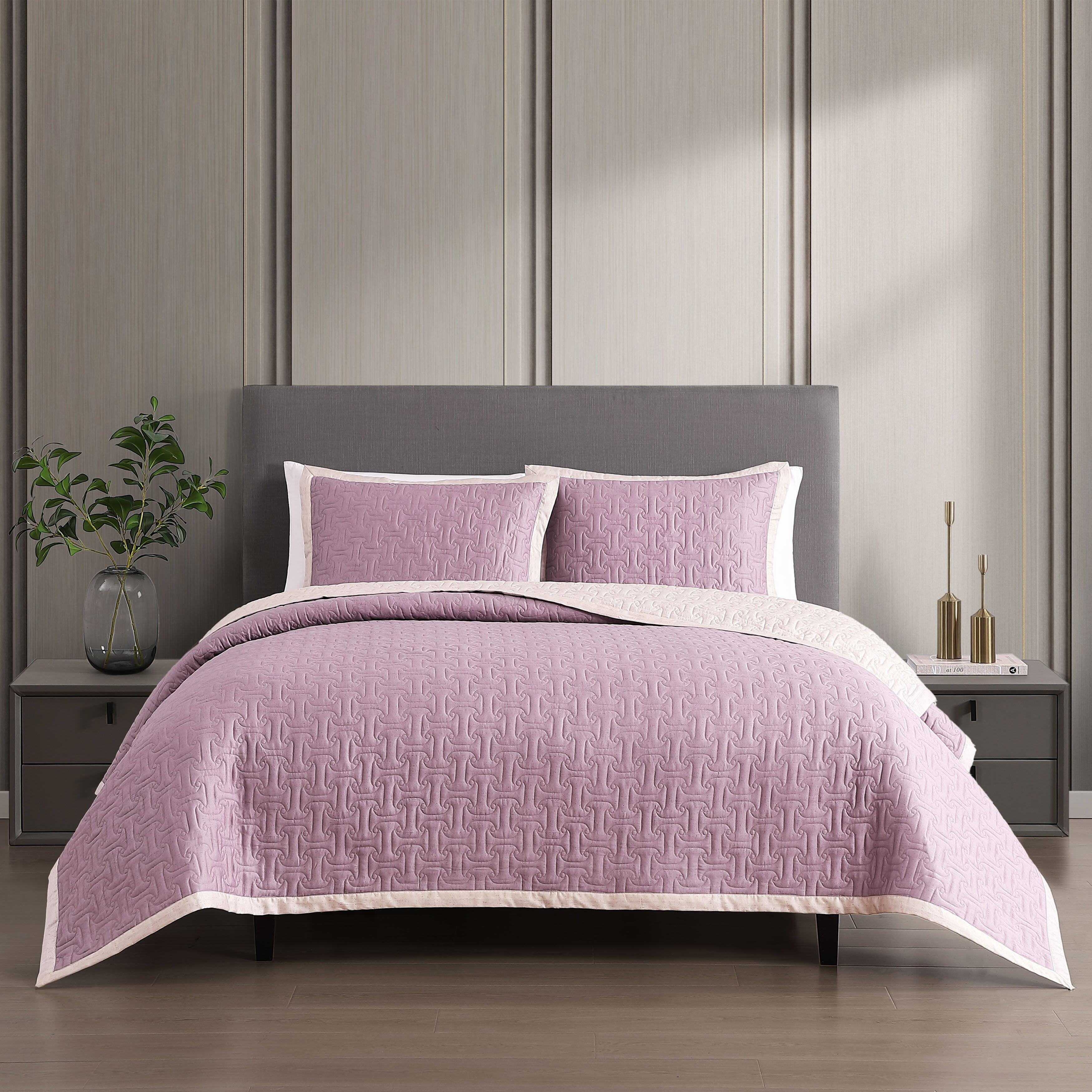 Bebejan&reg; 3 Piece King Quilted Coverlet Set, Plum/Beige, rollover