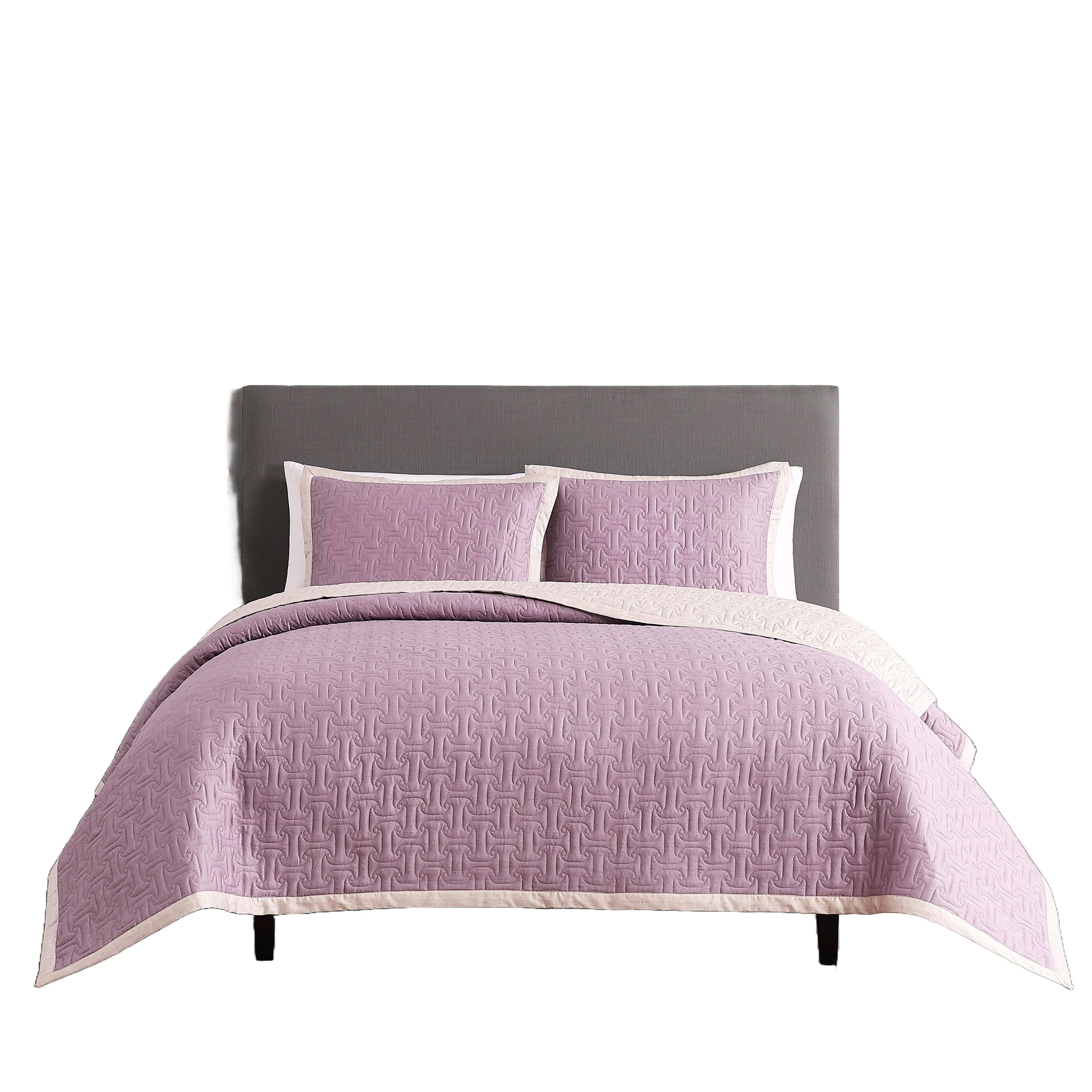 Bebejan&reg; 3 Piece King Quilted Coverlet Set, Plum/Beige, large
