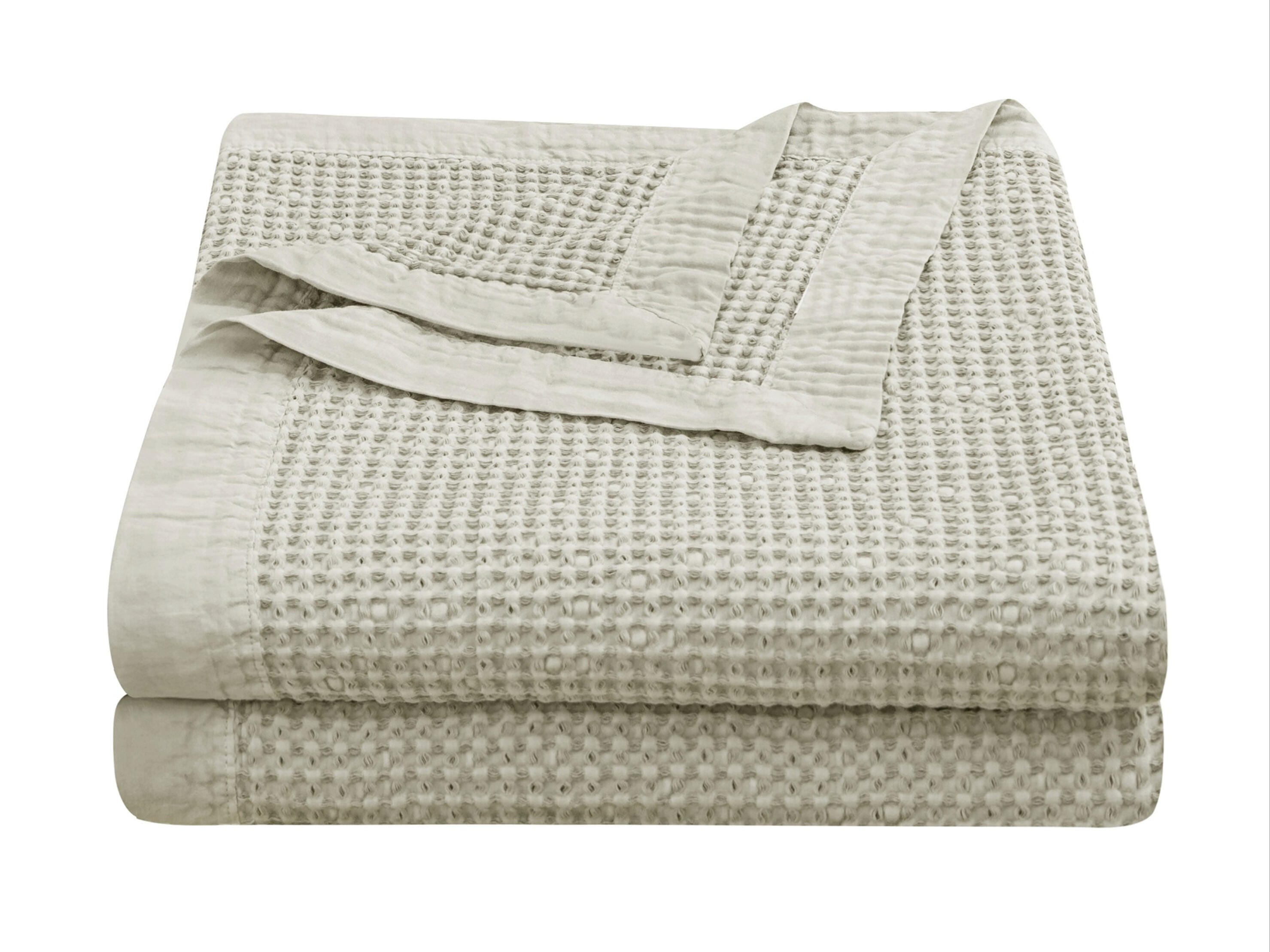 Ashley Luxe HiEnd Accents Stonewashed Cotton Waffle Weave Coverlet Set, Full/Queen, Light Tan, 3PC, , rollover