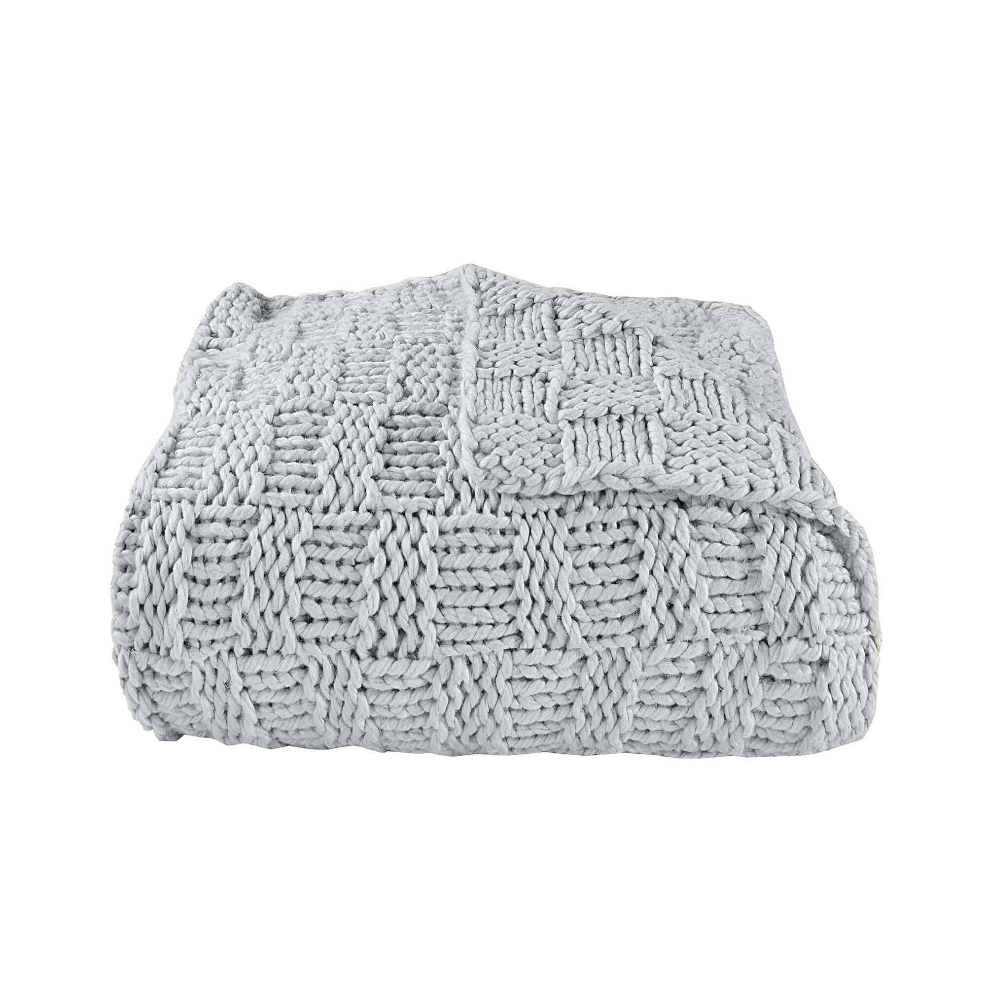 Ashley Luxe HiEnd Accents Chess Knit Throw, 50" x 60", Gray, 1PC, , large