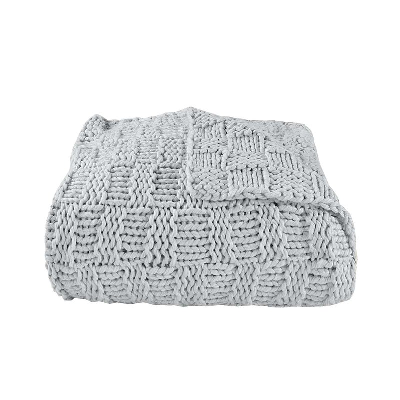 Ashley Luxe Chess Knit Throw, Gray