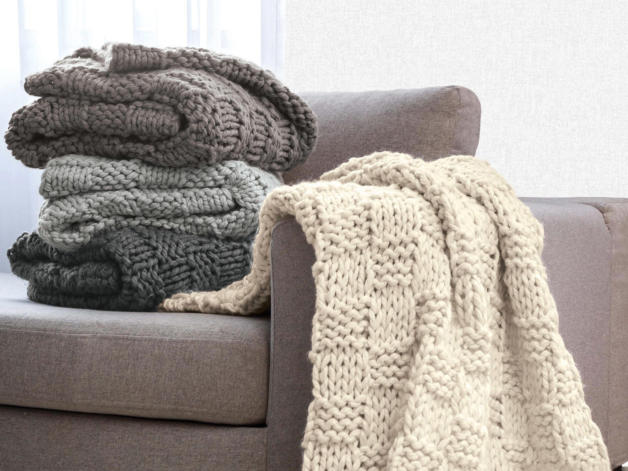 Ashley Luxe HiEnd Accents Chess Knit Throw, 50" x 60", Gray, 1PC, , large