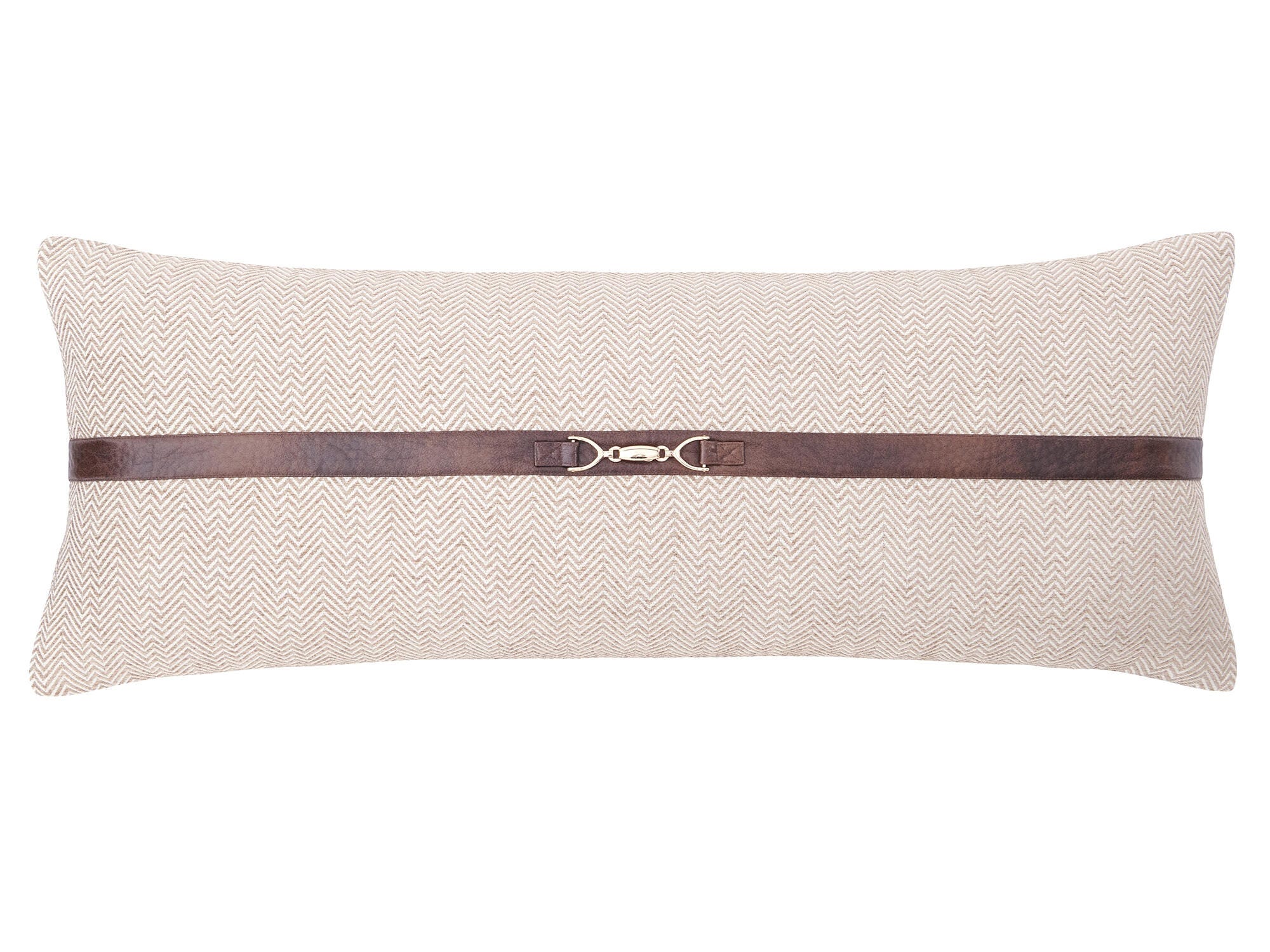 Ashley Luxe HiEnd Accents Herringbone Buckle Detailed Lumbar Pillow, 14" x 36", Sand, 1PC, , large