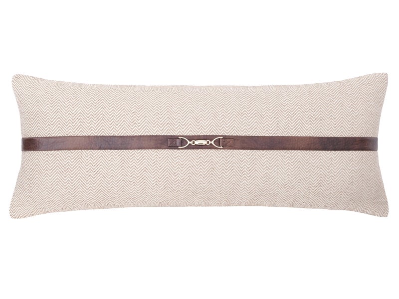 Ashley Luxe Herringbone Buckle Detailed Lumbar Pillow, Sand