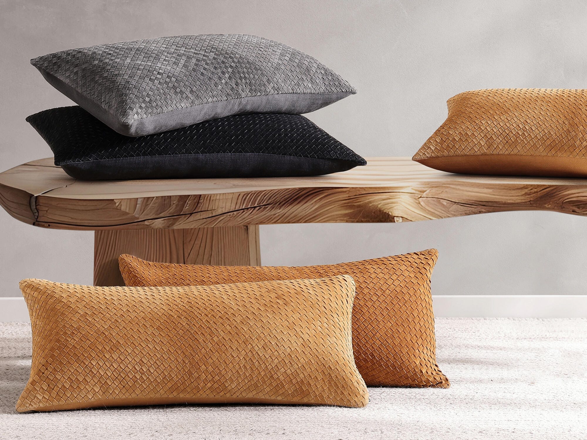 Ashley Luxe Paseo Road Woven Suede & Basket Weave Long Lumbar Pillow, 14" x 30", 1PC, , large
