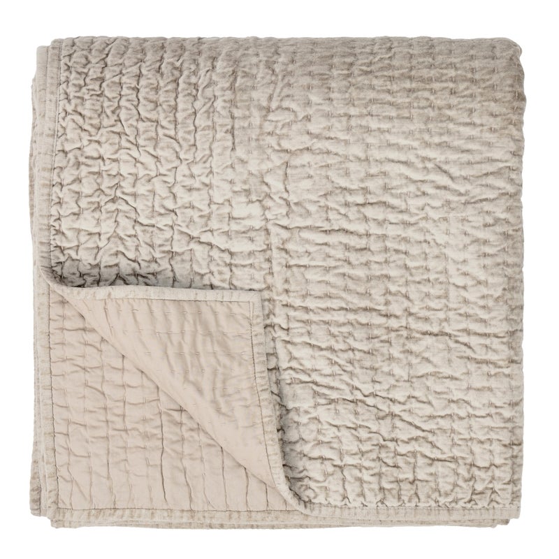 Ashley Luxe Quilted Velvet Oversized Throw, Beige