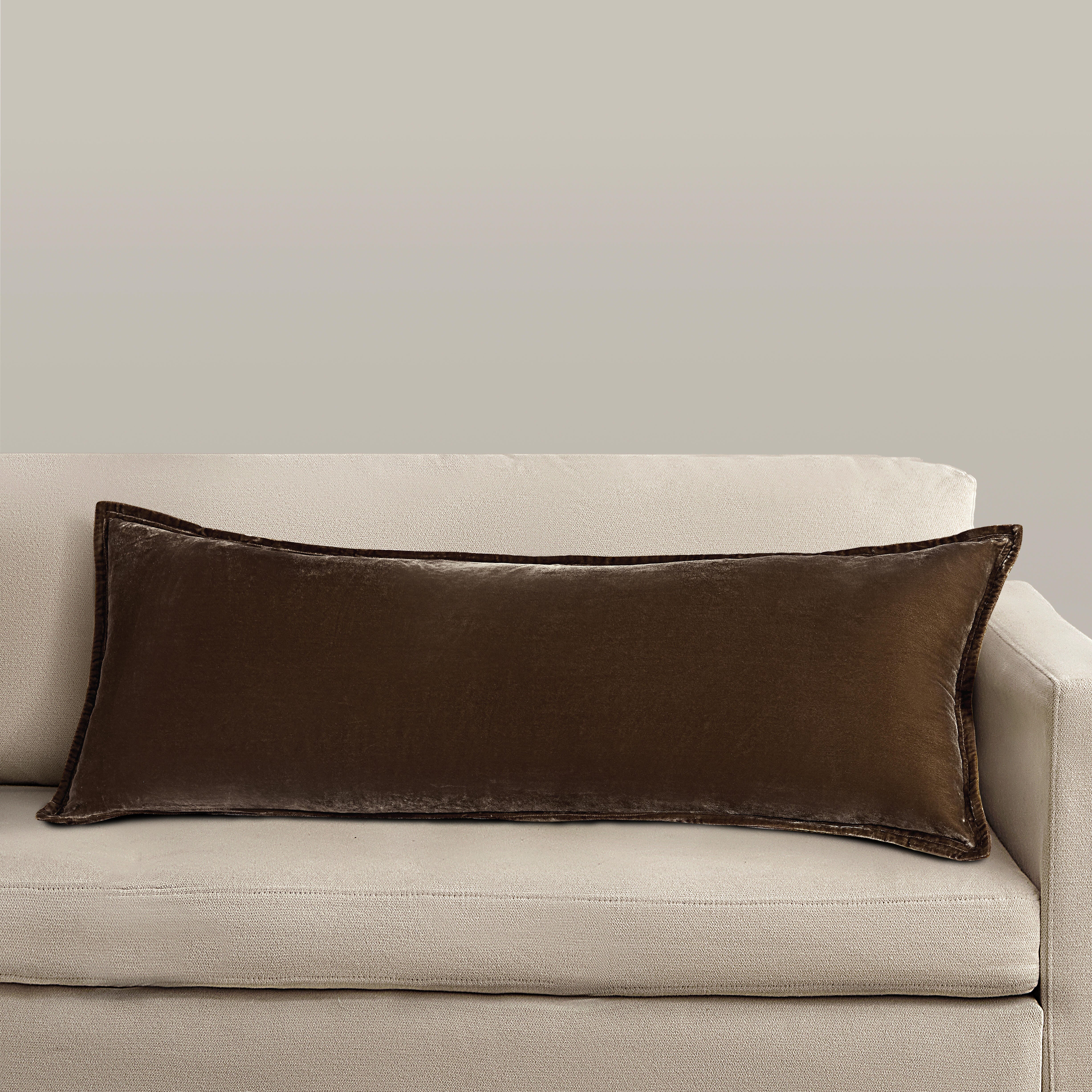 Ashley Luxe HiEnd Accents Stella Faux Silk Velvet Long Lumbar Pillow, 14" x 42", Green Ochre, 1PC, , rollover