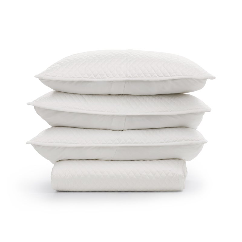 Ashley Luxe King Diamond-Quilted Sateen Quilt & Sham Set, White