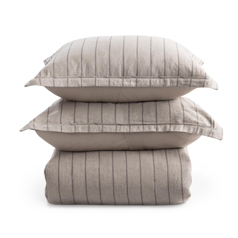 Ashley Luxe King Belgian Linen Duvet Cover & Sham Set, Beige