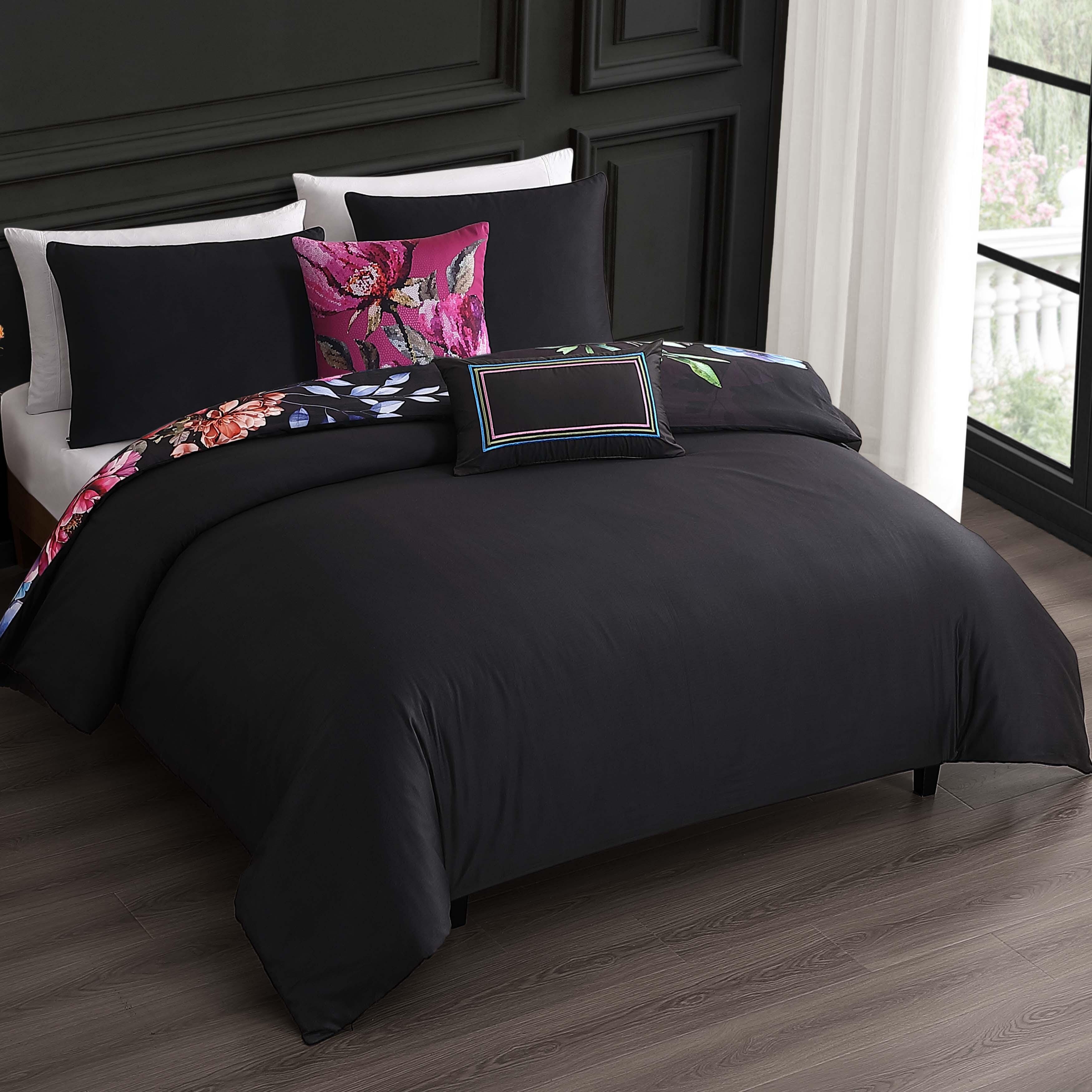 Bebejan® Black Night Poppies 5-Piece Queen Comforter Set, Black, large
