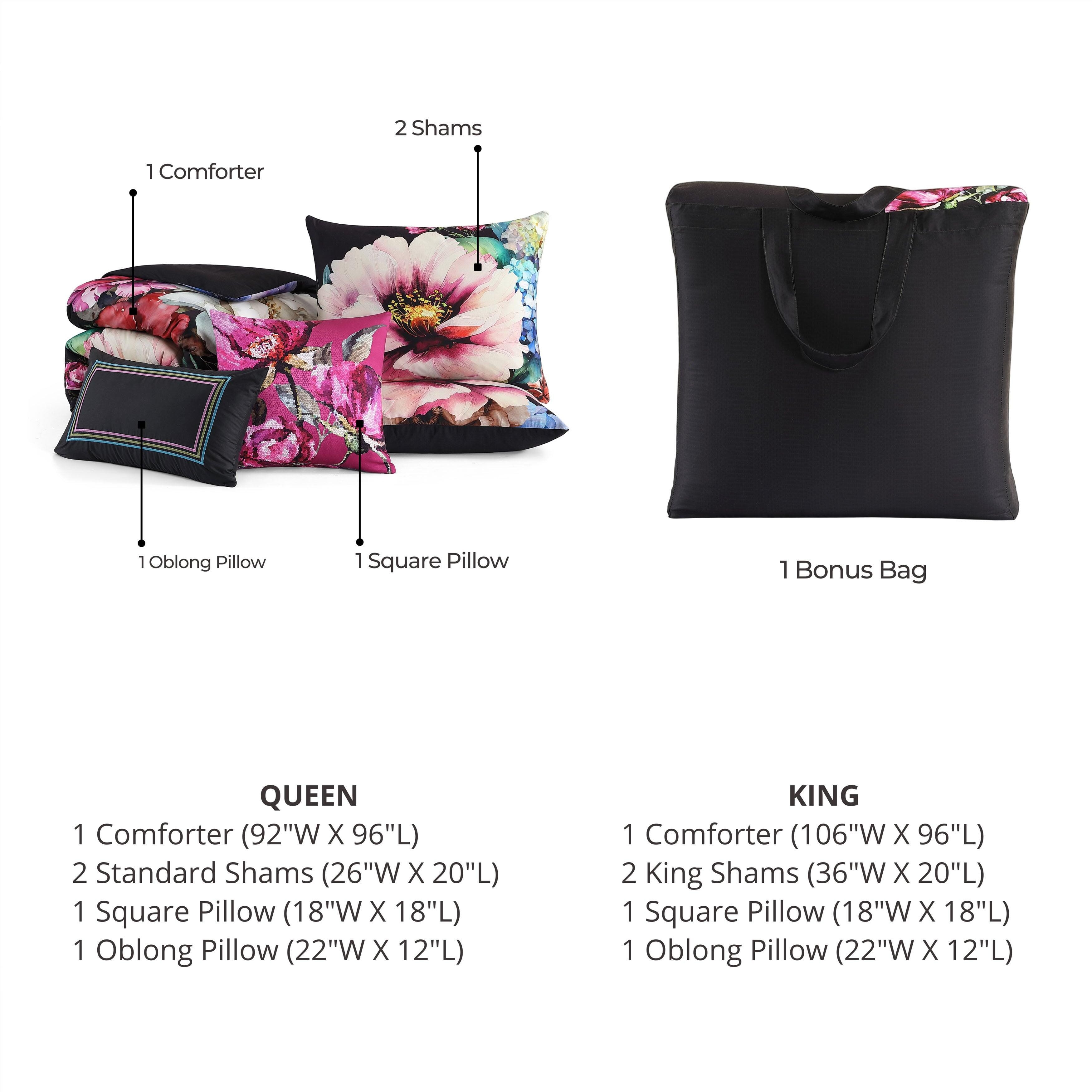 Bebejan® Black Night Poppies 5-Piece Queen Comforter Set, Black, large