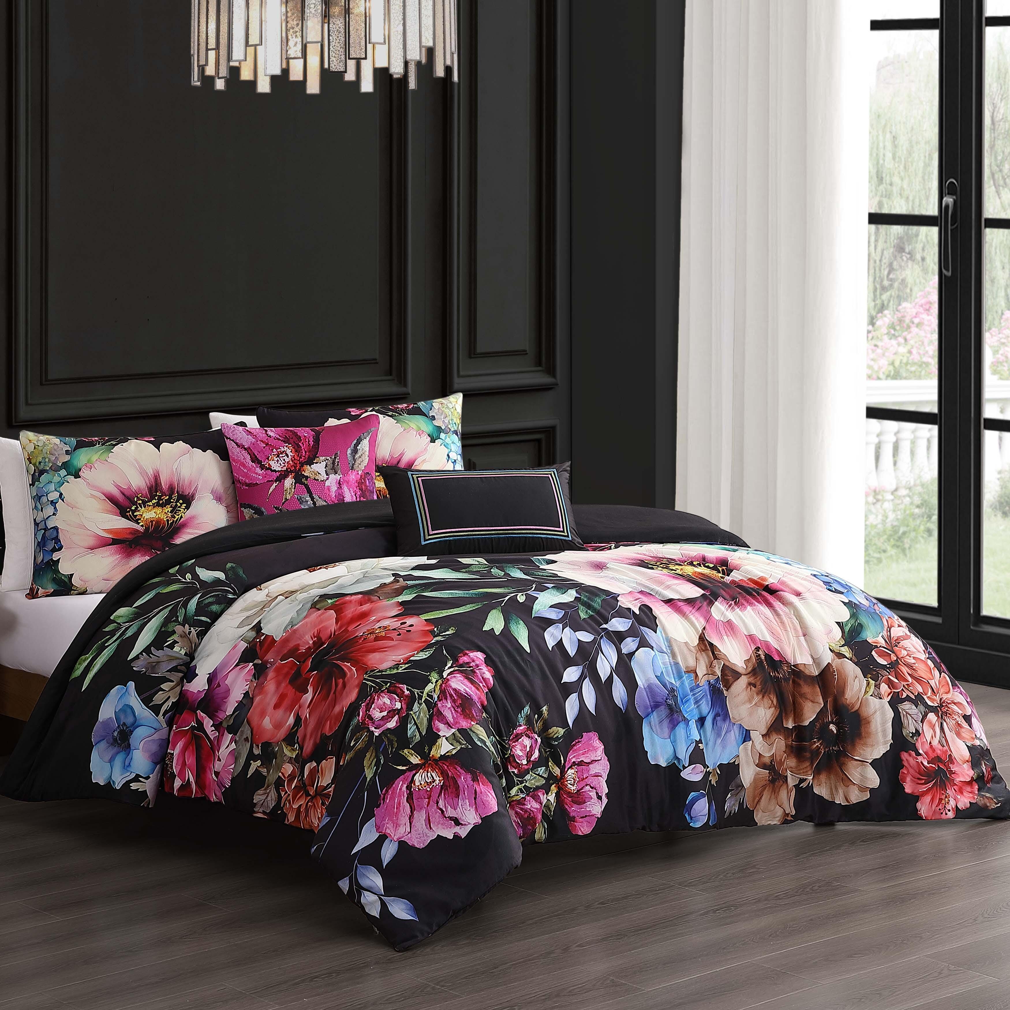 Bebejan® Black Night Poppies 5-Piece Queen Comforter Set, Black, large