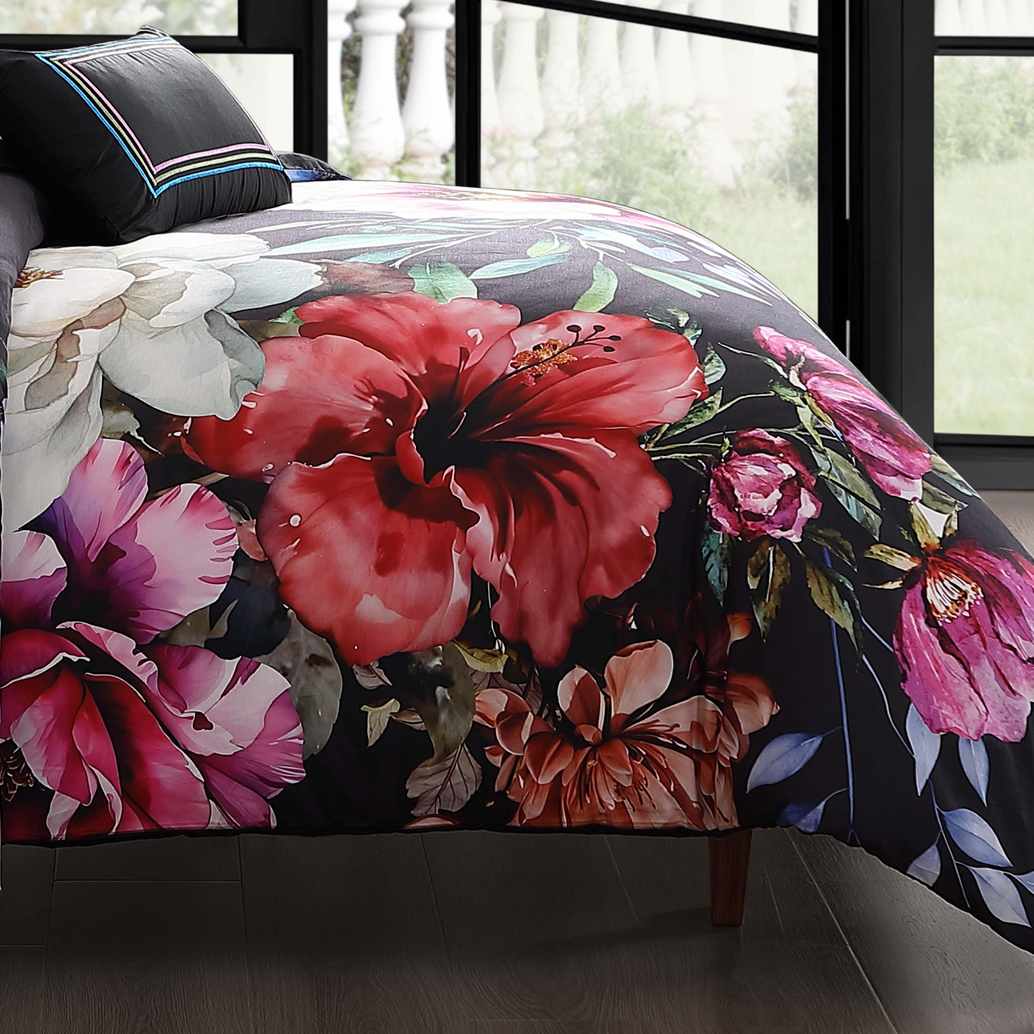 Bebejan® Black Night Poppies 5-Piece Queen Comforter Set, Black, large