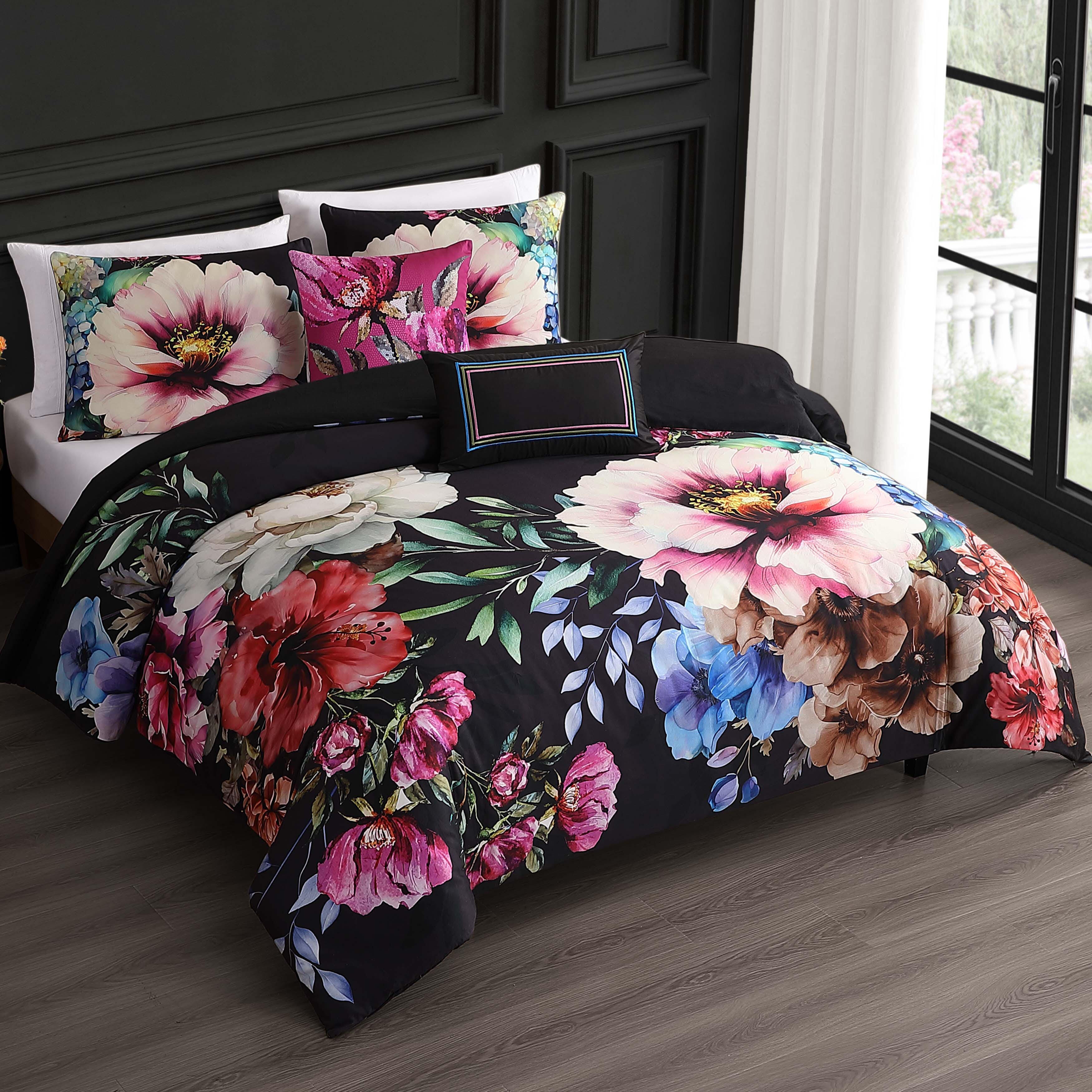 Bebejan® Black Night Poppies 5-Piece Queen Comforter Set, Black, large