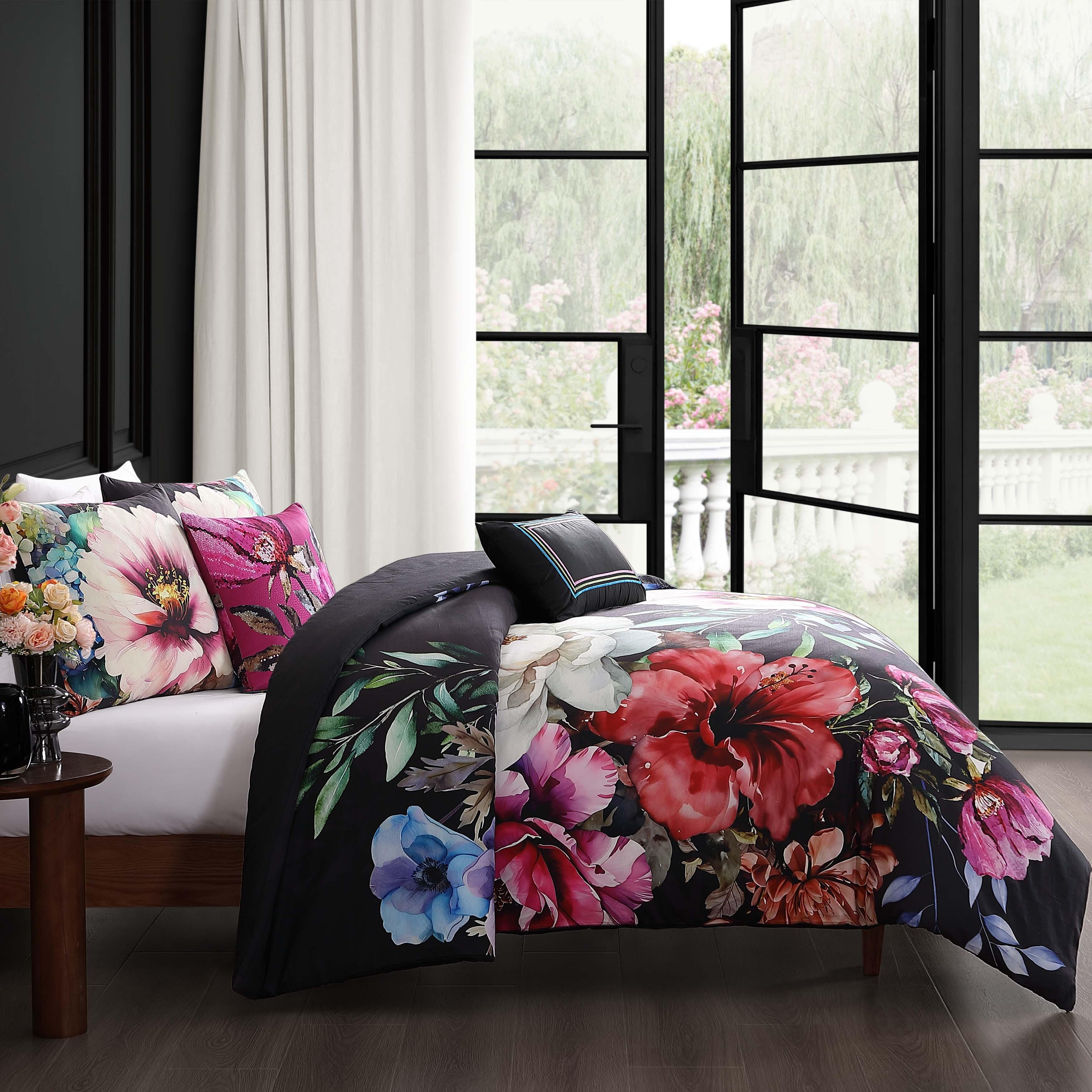 Bebejan® Black Night Poppies 5-Piece King Comforter Set, Black, large