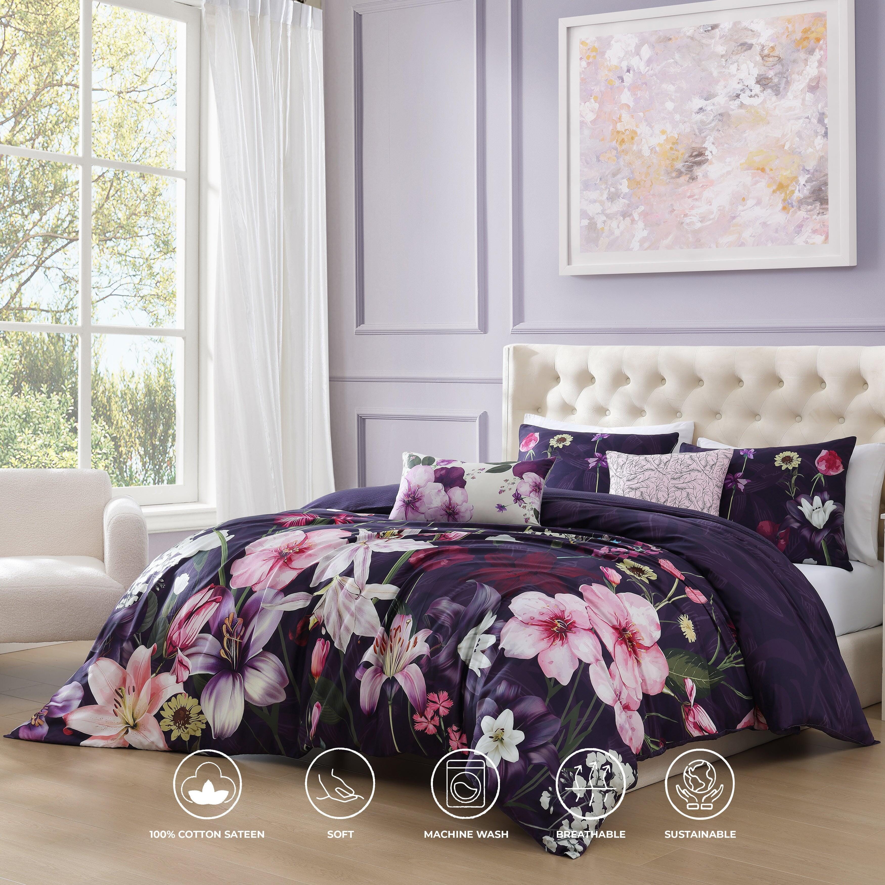 Bebejan® Morning Glory 5-Piece King Comforter Set, Purple, large