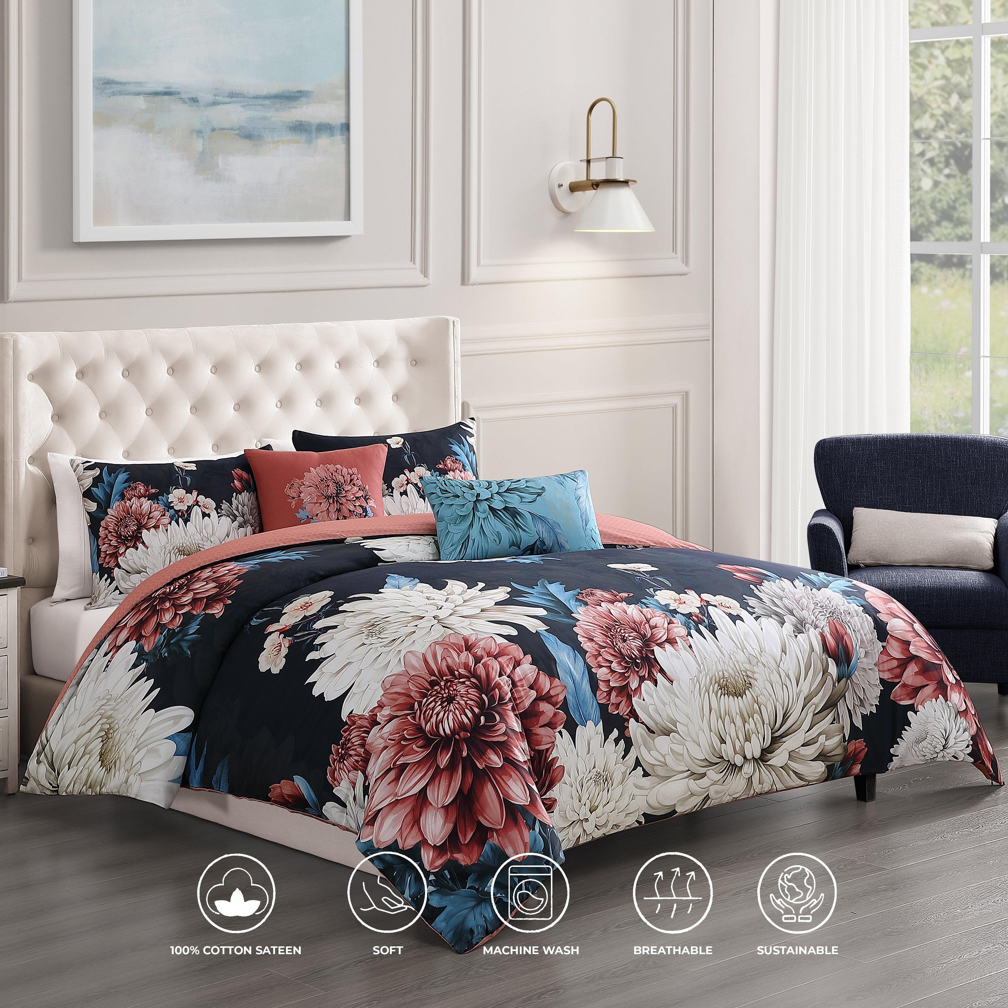 Bebejan® Navy Mums 5-Piece King Comforter Set, Blue, large