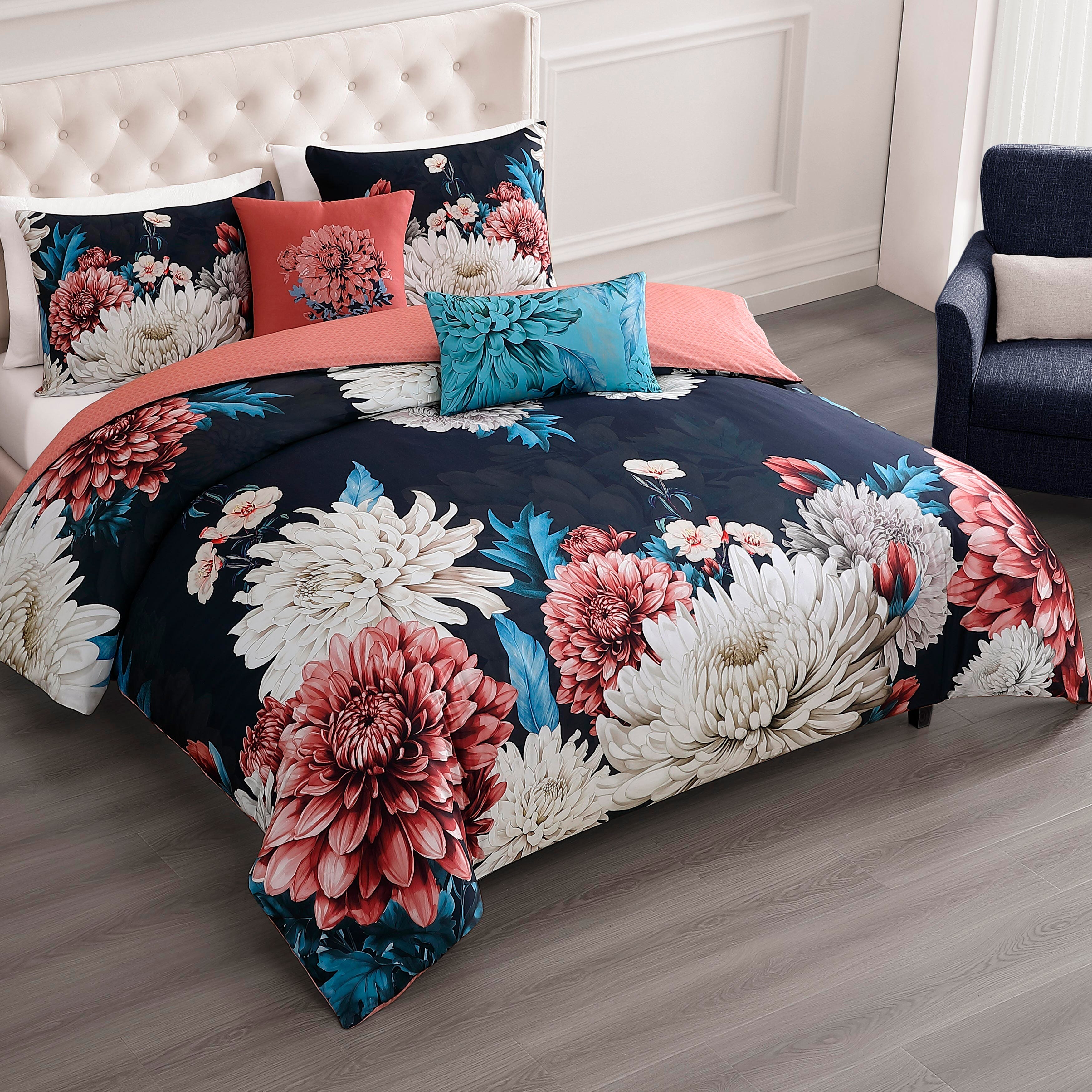Bebejan® Navy Mums 5-Piece Queen Comforter Set, Blue, large