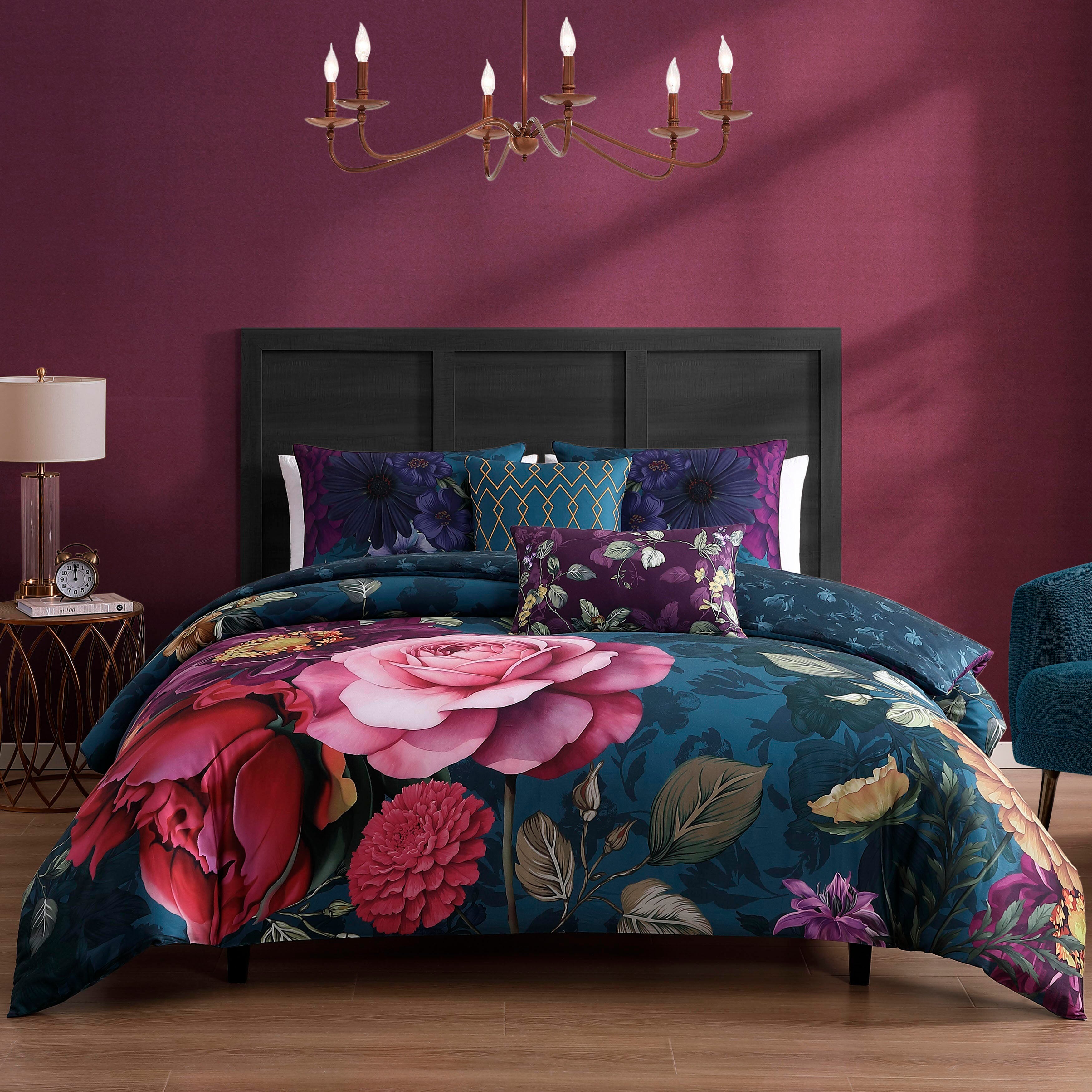 Bebejan&reg; Vibrant Flora 5-Piece Queen Comforter Set, Blue, rollover