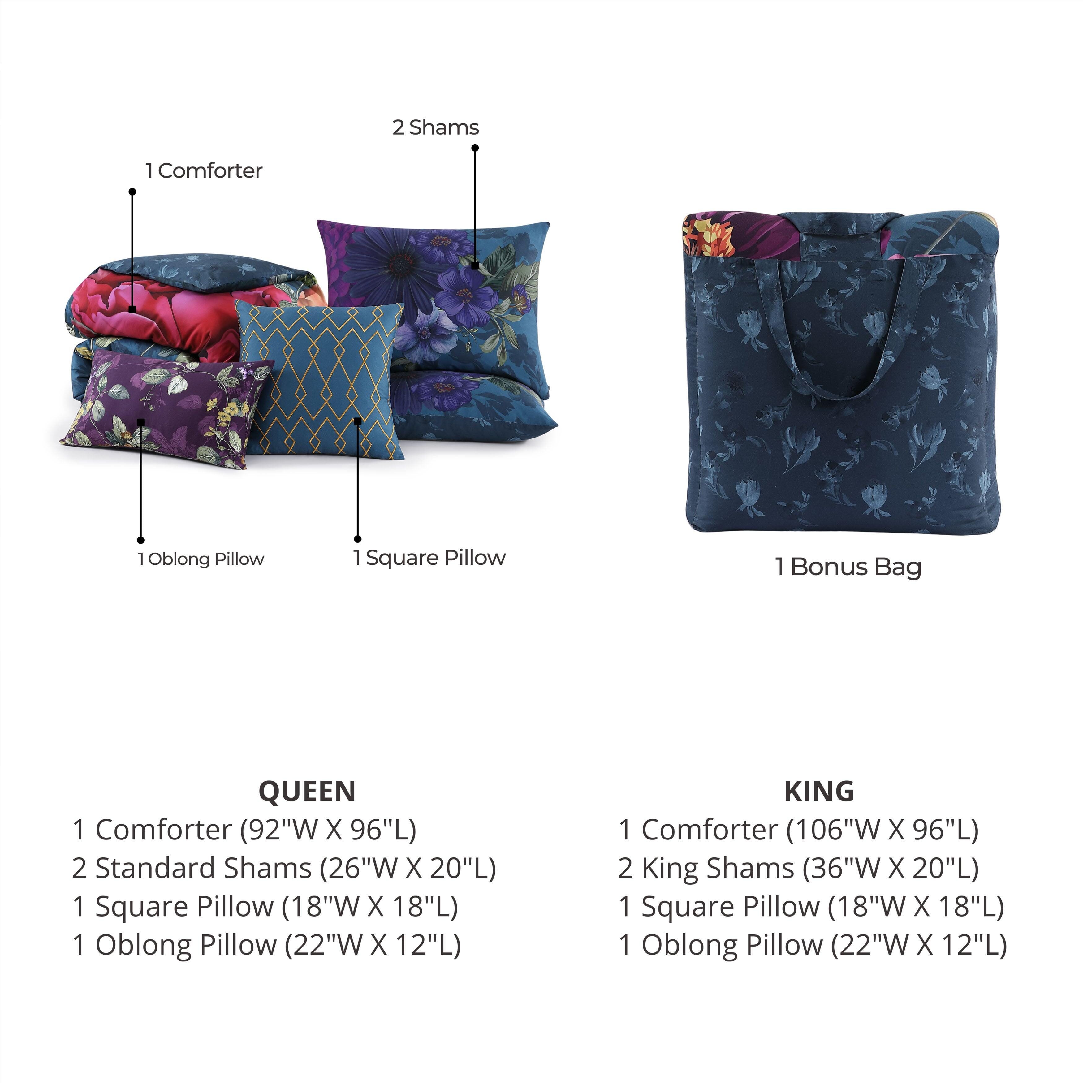 Bebejan® Vibrant Flora 5-Piece Queen Comforter Set, Blue, large