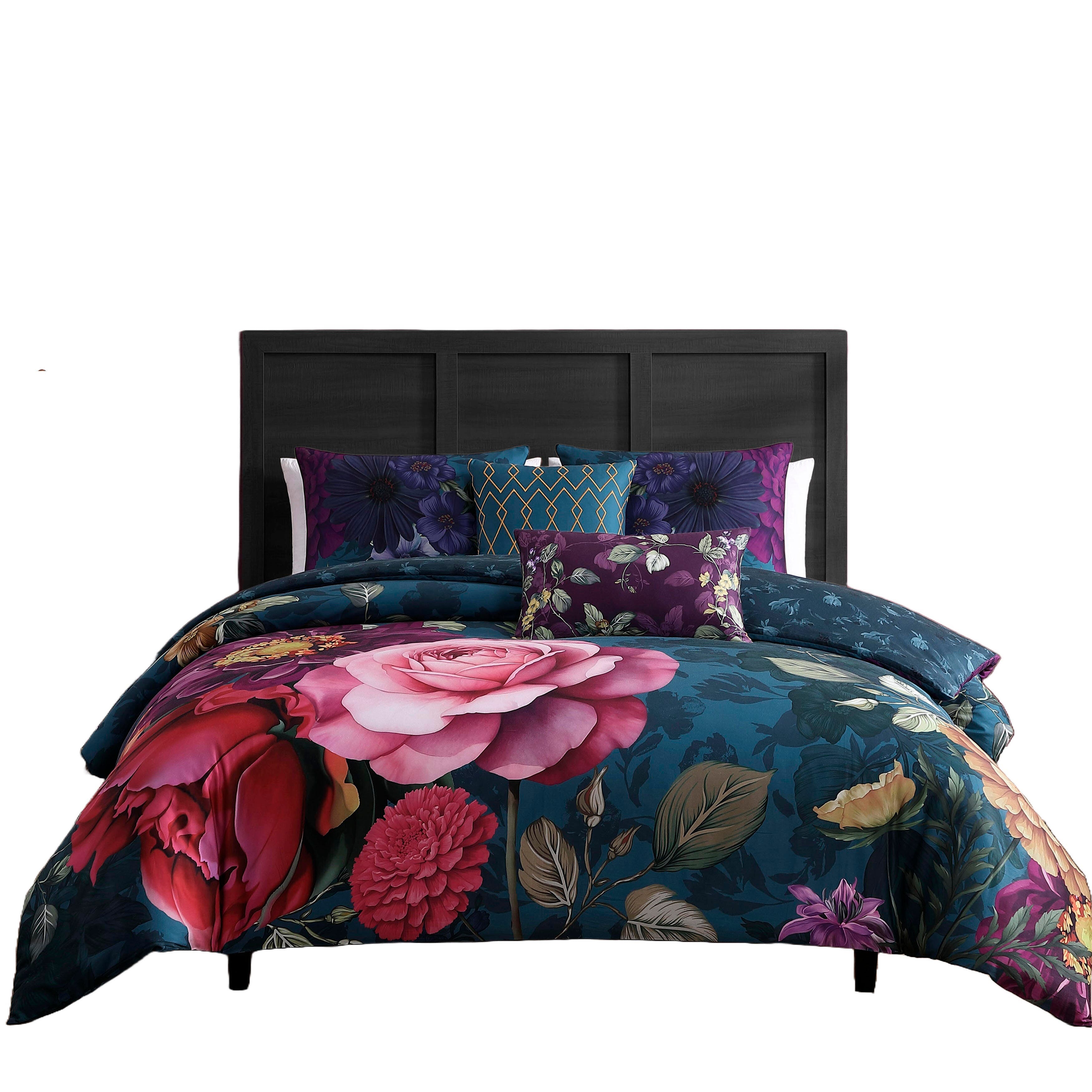 Bebejan&reg; Vibrant Flora 5-Piece Queen Comforter Set, Blue, large