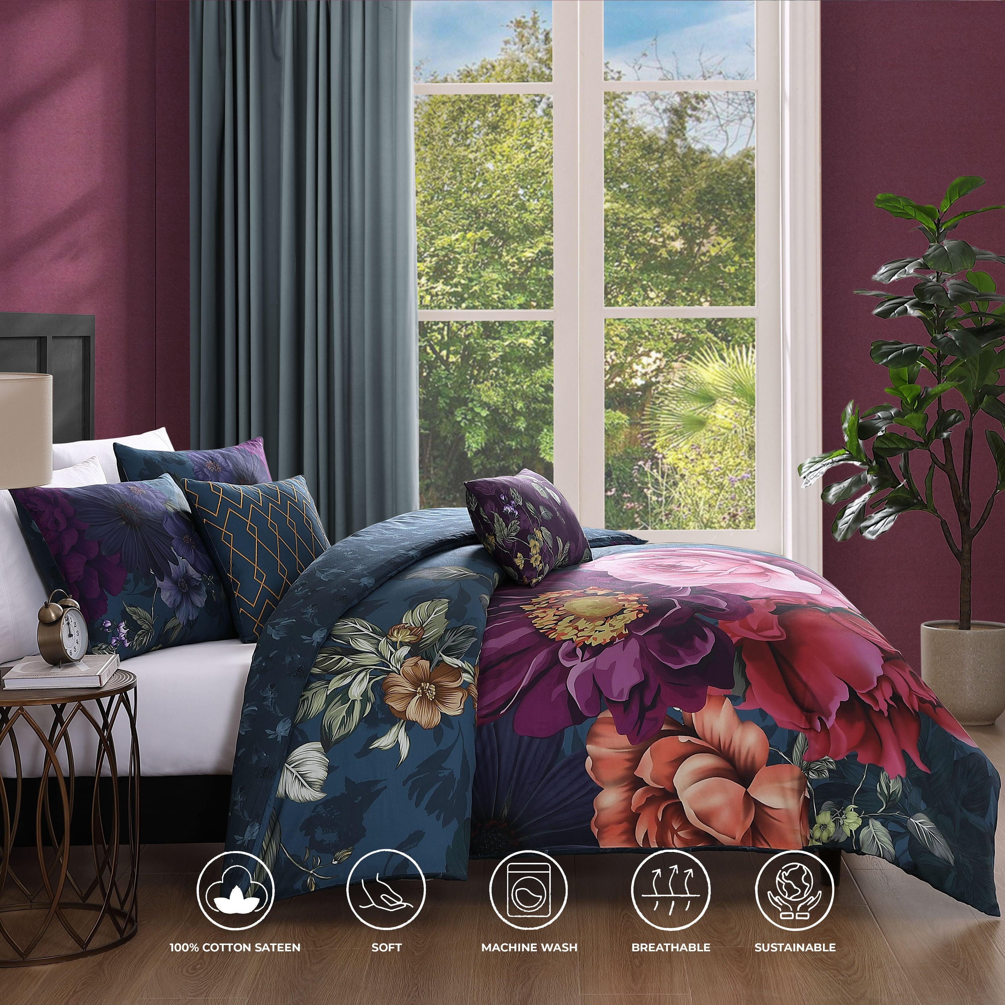 Bebejan® Vibrant Flora 5-Piece Queen Comforter Set, Blue, large
