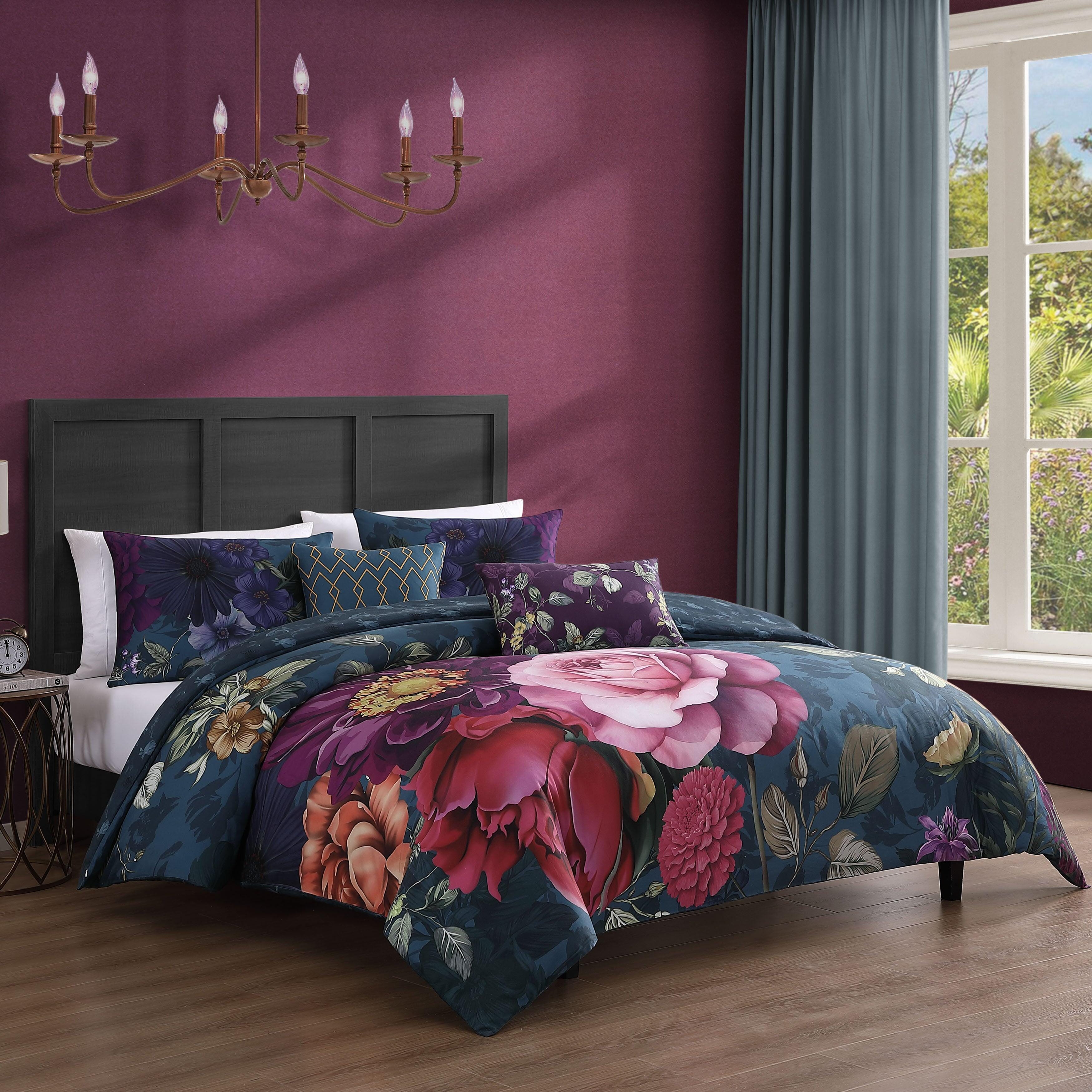 Bebejan® Vibrant Flora 5-Piece King Comforter Set, Blue, large