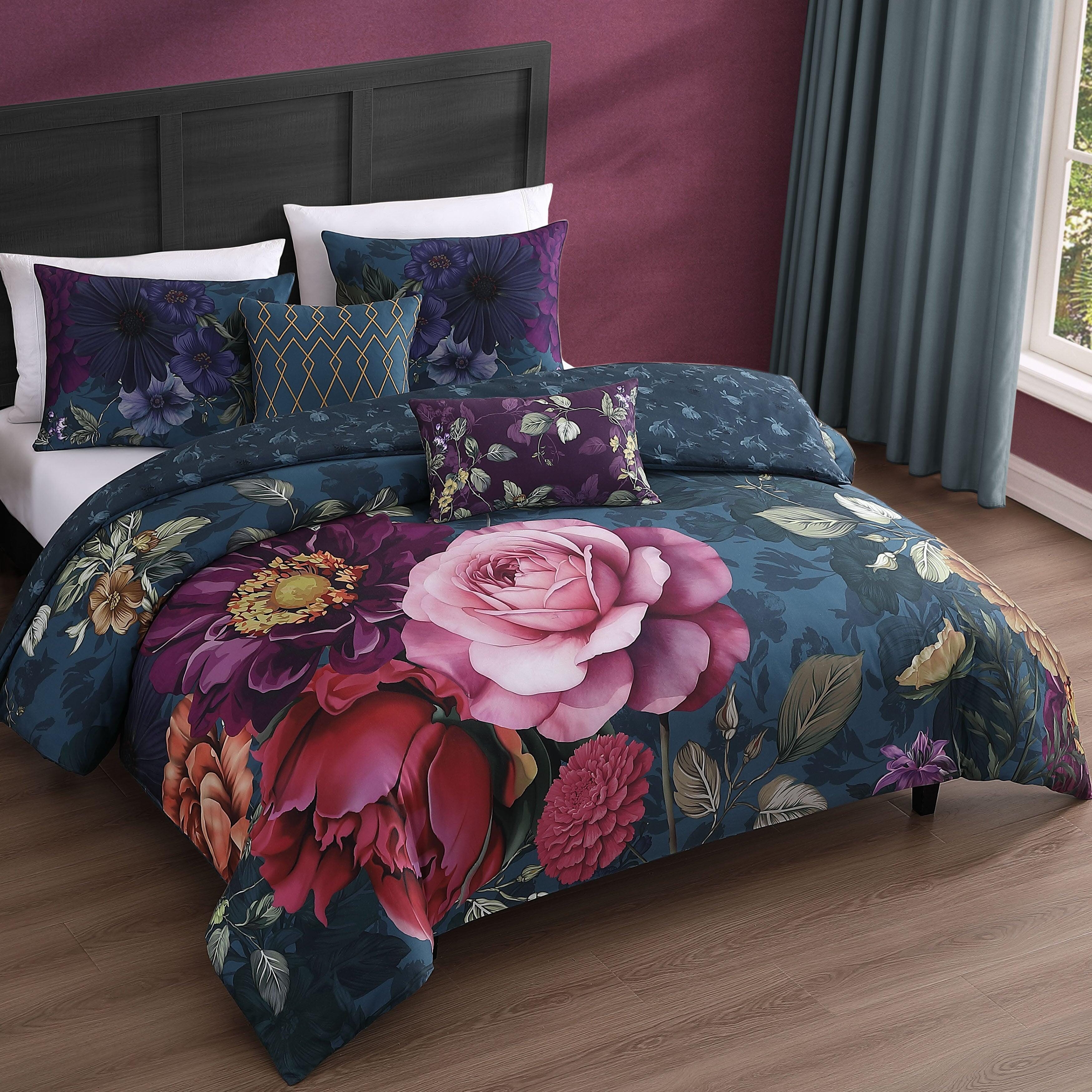 Bebejan® Vibrant Flora 5-Piece King Comforter Set, Blue, large