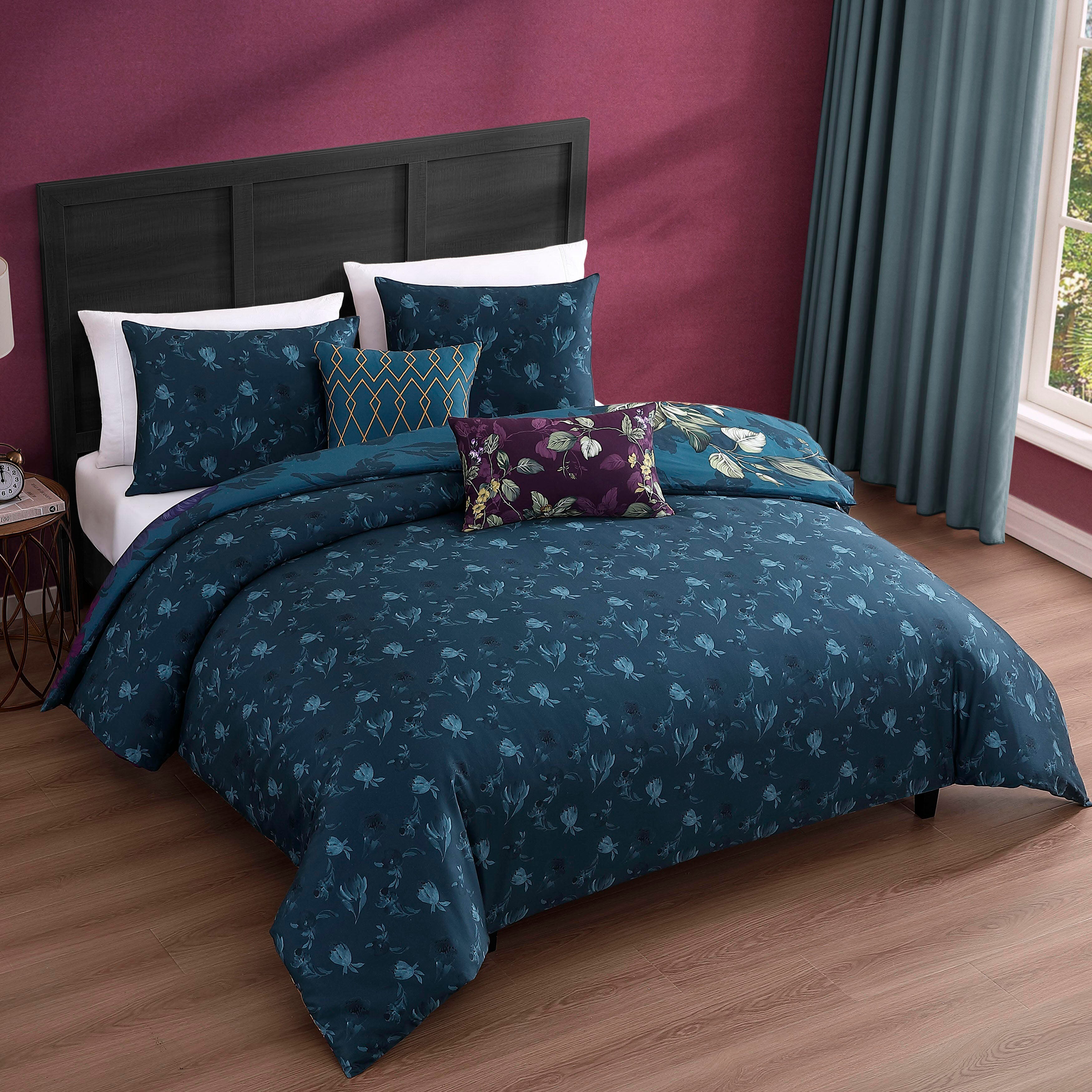 Bebejan® Vibrant Flora 5-Piece King Comforter Set, Blue, large